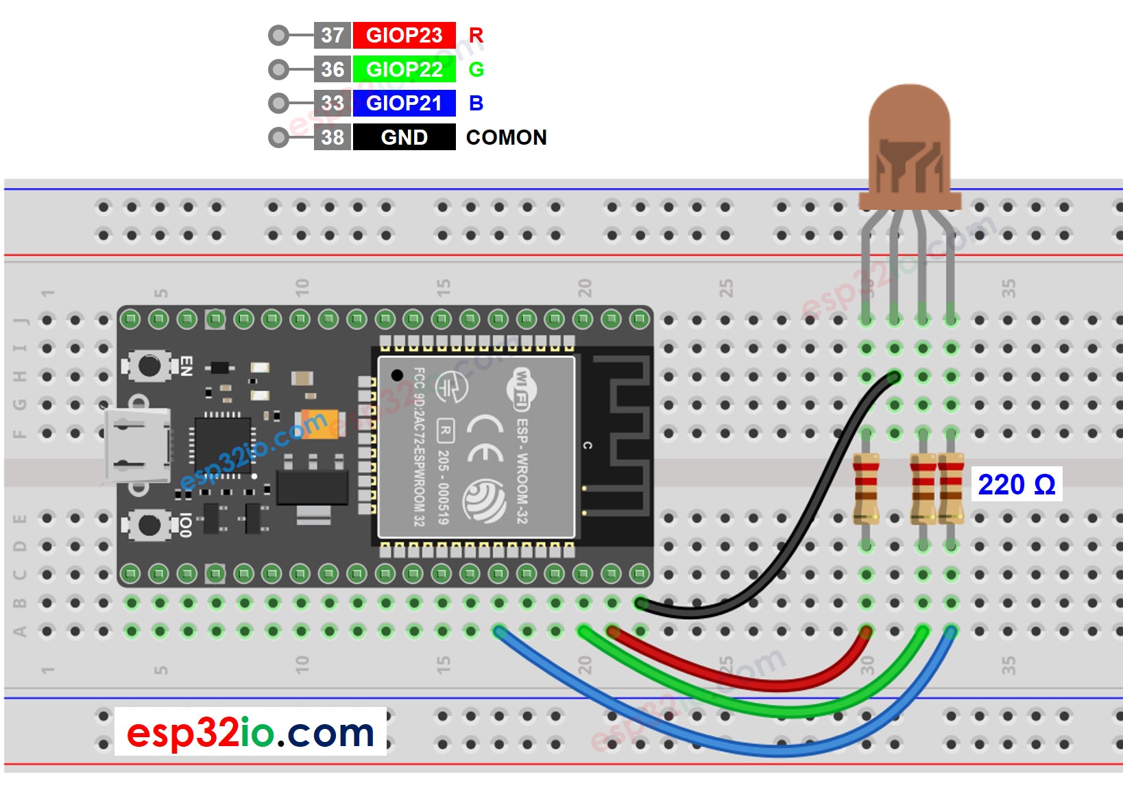 ESP32 RGB LED wiring diagram