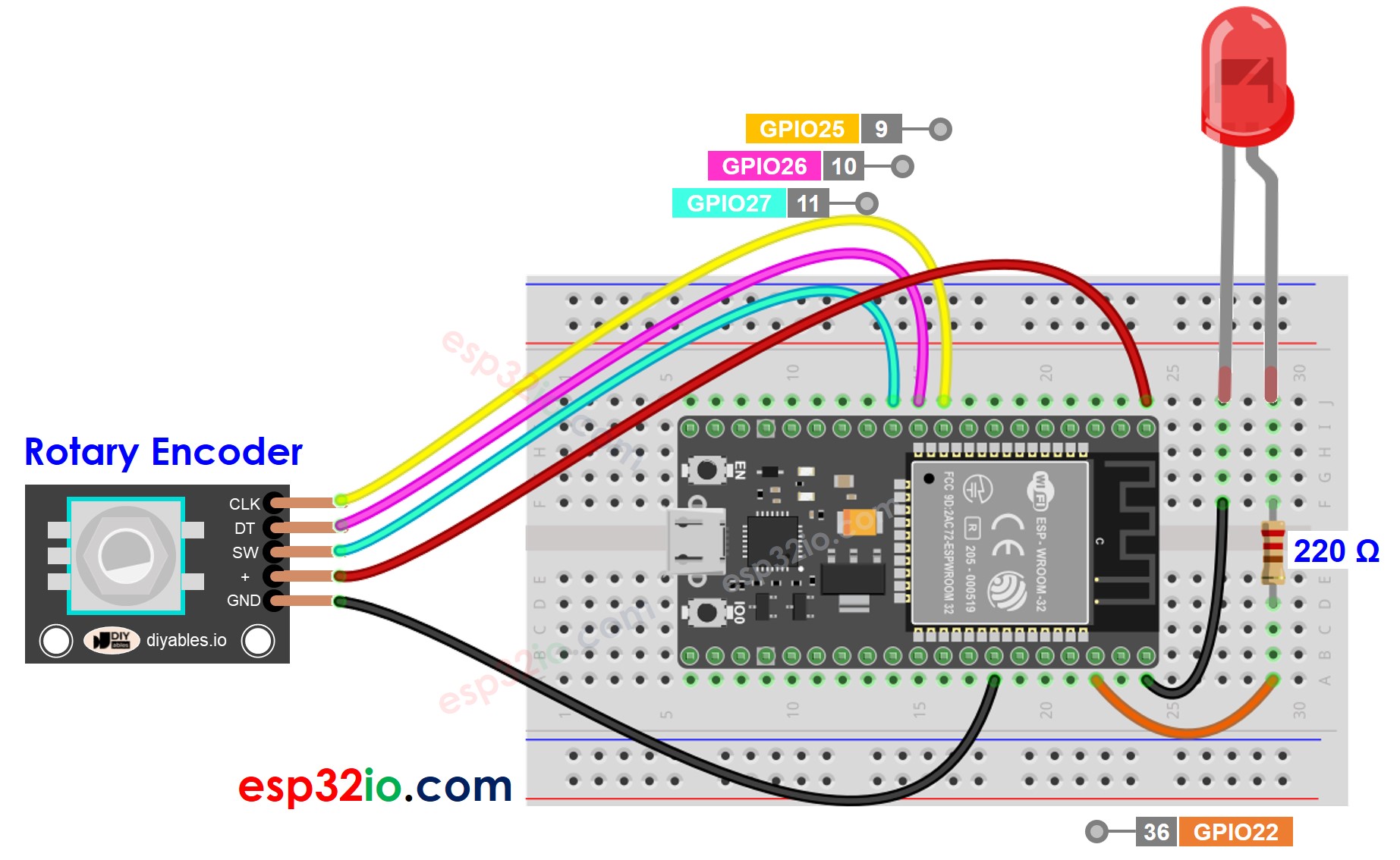 ESP32 Rotary Encoder LED Wiring Diagram