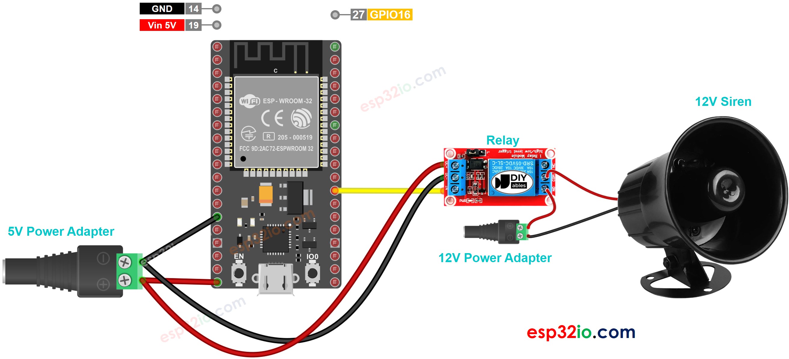 ESP32 12V siren Wiring Diagram