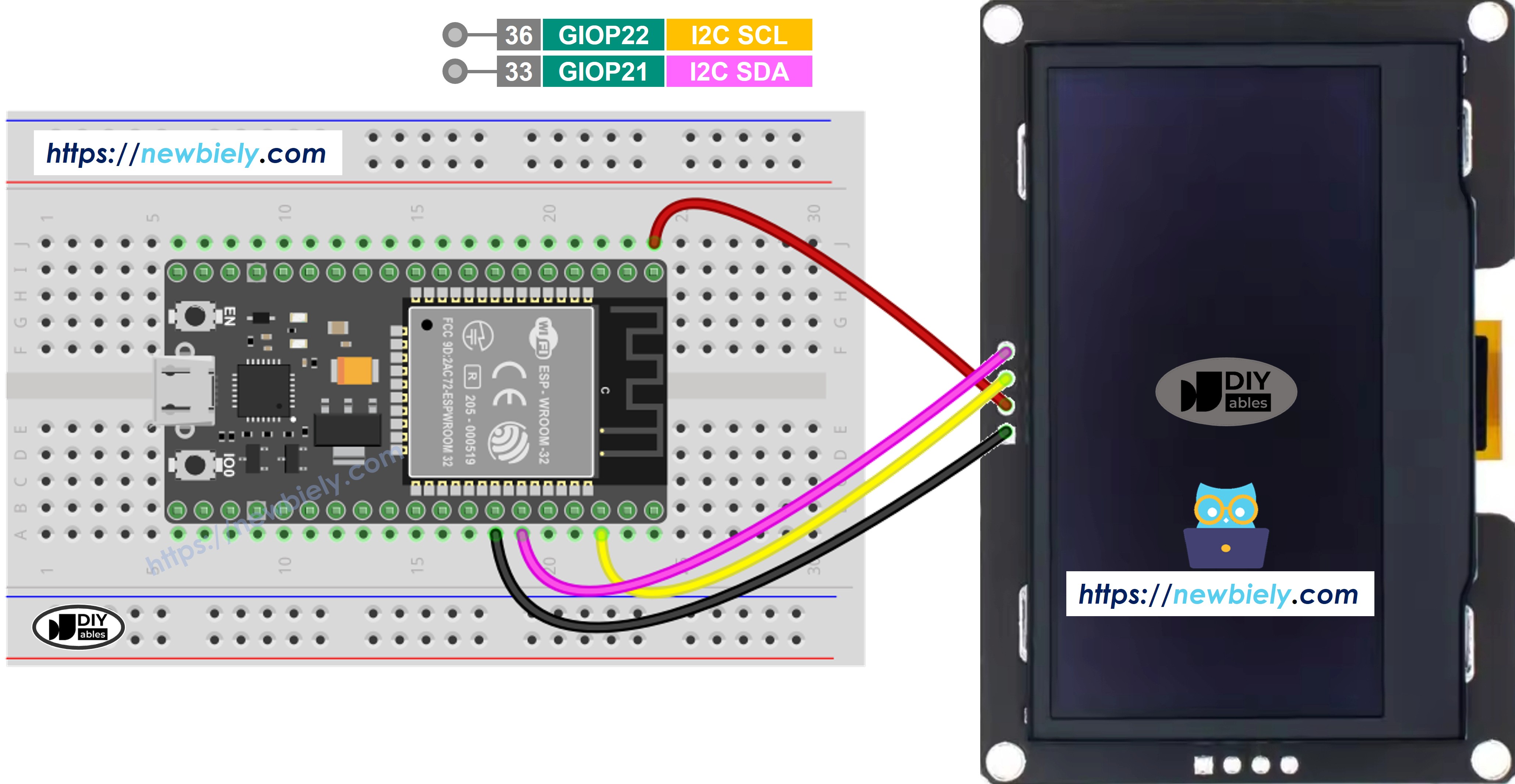 ESP32 ssd1309 oLED 128x64 배선 다이어그램