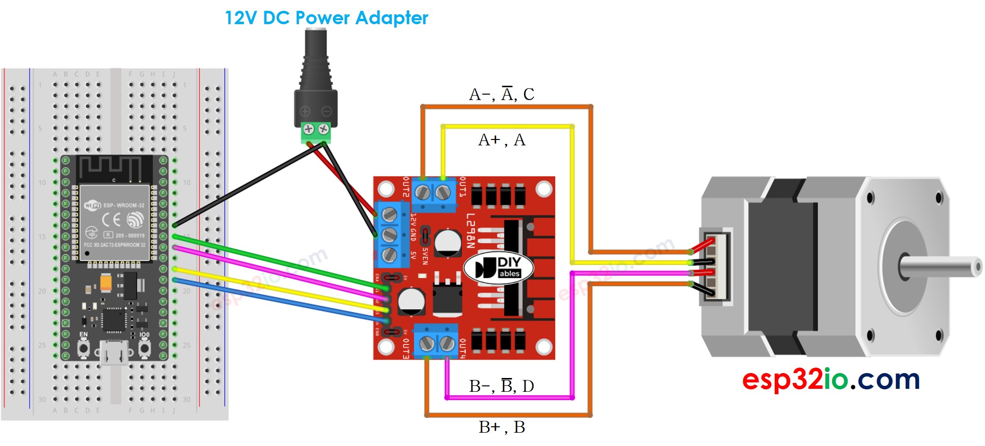 ESP32 Stepper Motor L298N Driver Wiring Diagram