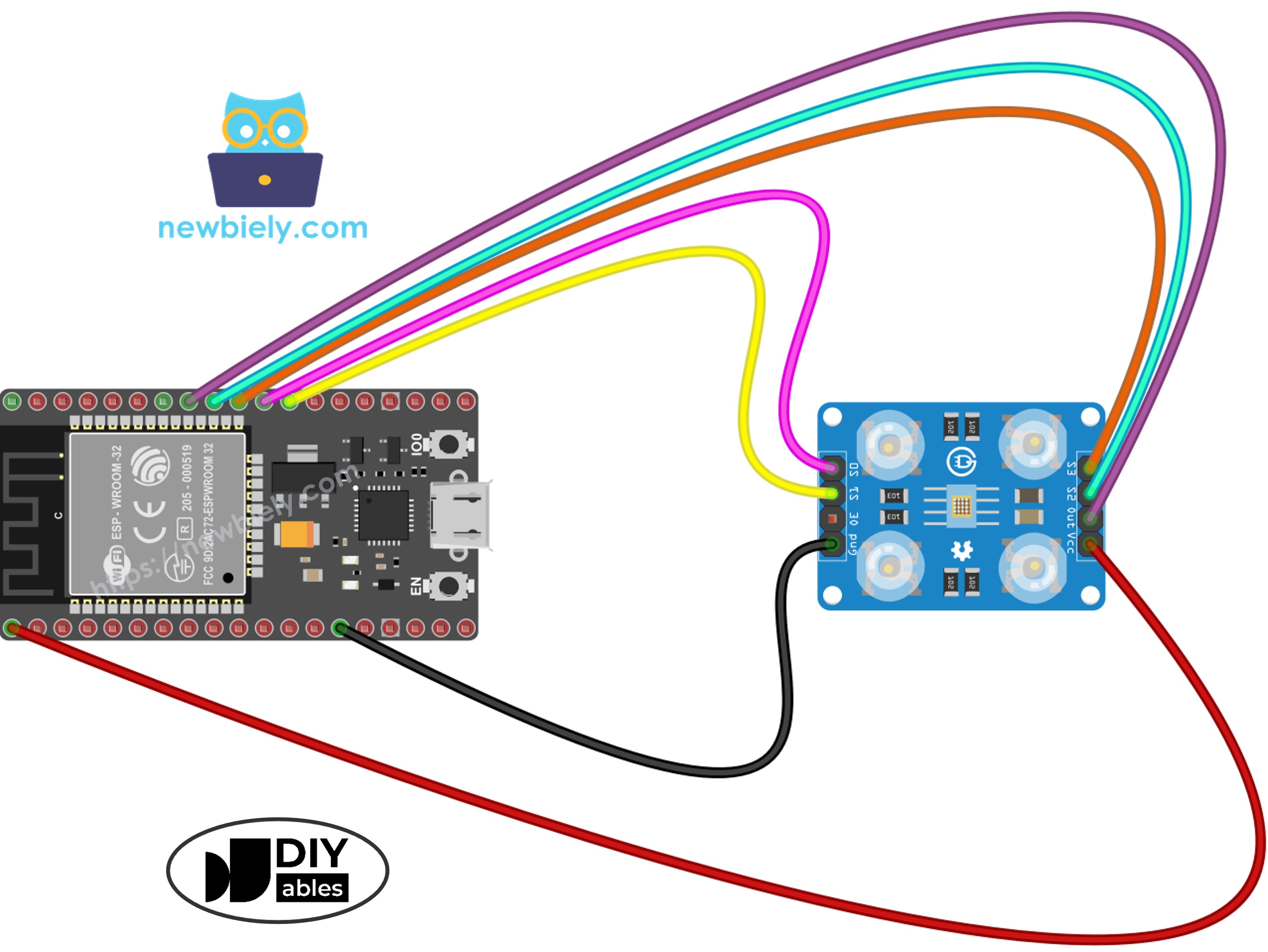 ESP32와 tcs3200 컬러 센서 배선 다이어그램