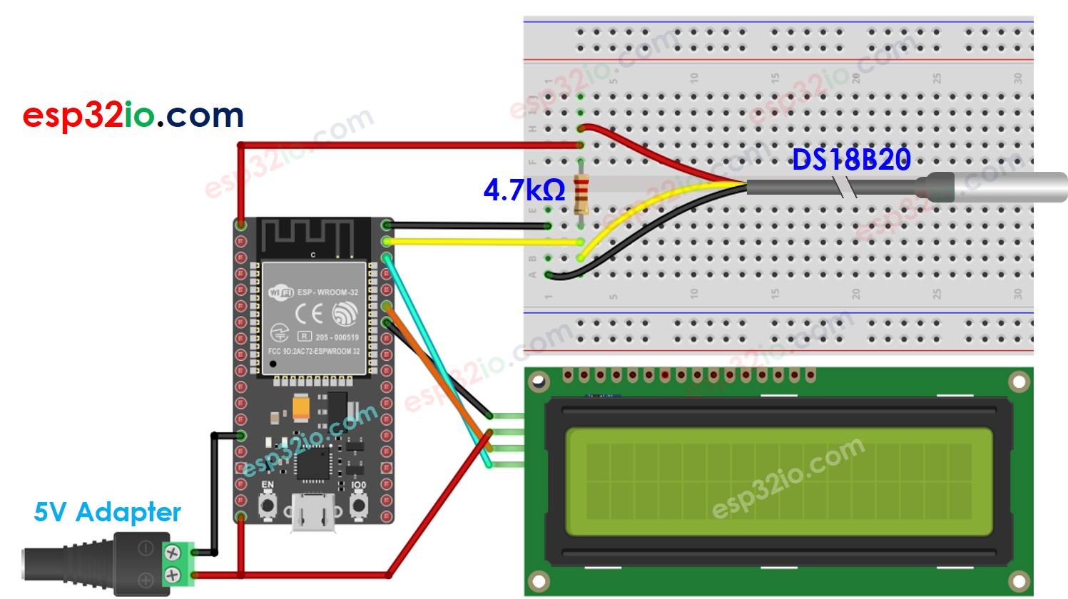 ESP32 Temperature Sensor LCD Wiring Diagram