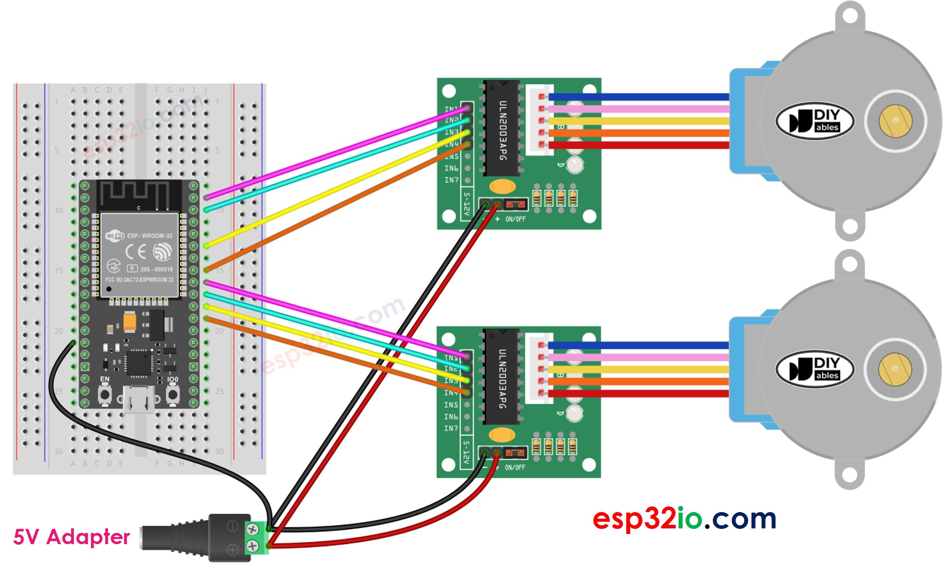 ESP32 two stepper motor ULN2003 driver Wiring Diagram