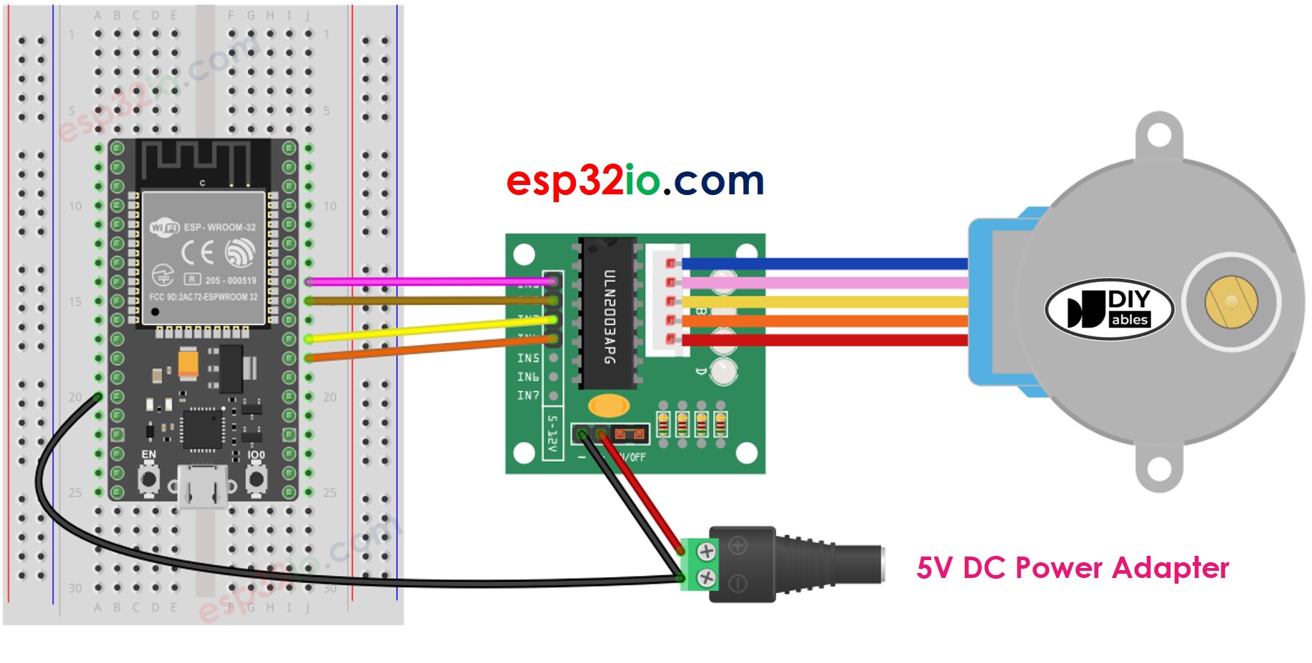 ESP32 stepper motor ULN2003 driver Wiring Diagram