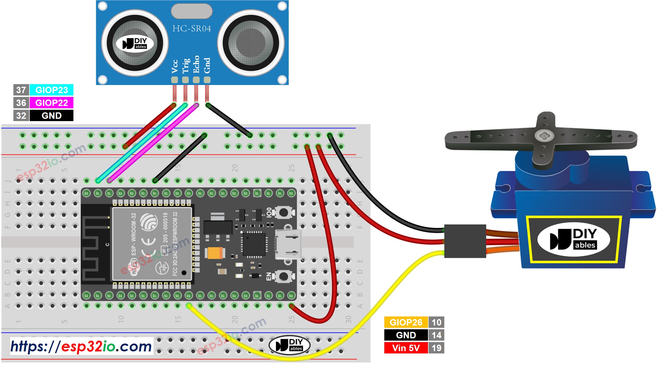 ESP32 Ultrasonic Sensor Servo Motor Wiring Diagram