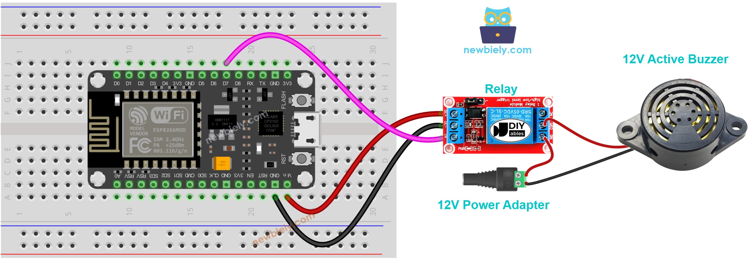 ESP8266 NodeMCU 12V Active Buzzer Wiring Diagram