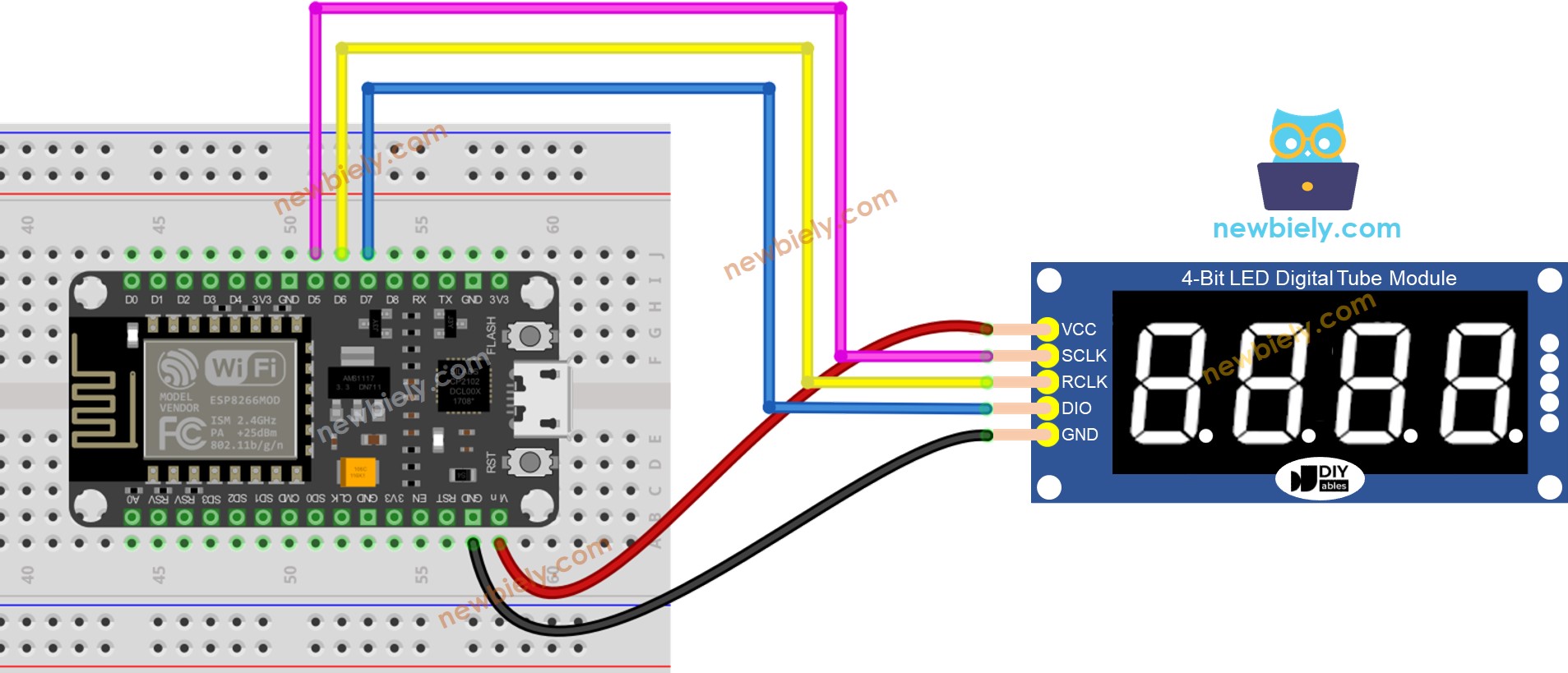 ESP8266 NodeMCU 74HC595 Module wiring diagram