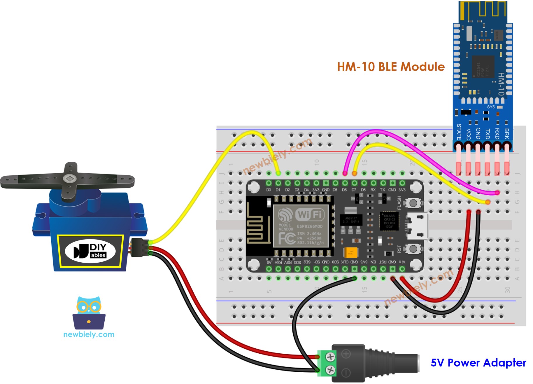 ESP8266 NodeMCU Servo Motor BLE wiring diagram