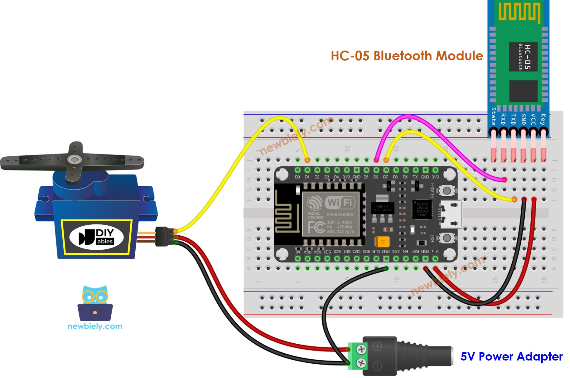 ESP8266 NodeMCU Servo Motor Bluetooth wiring diagram