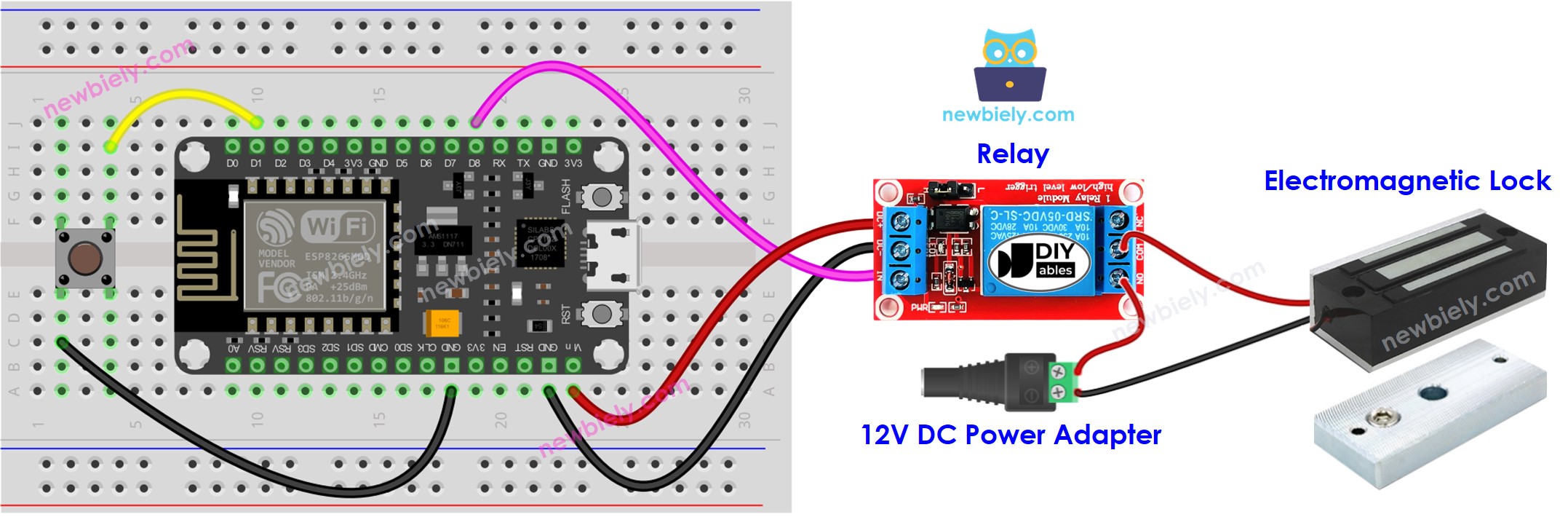 ESP8266 NodeMCU Button Electromagnetic Lock wiring diagram