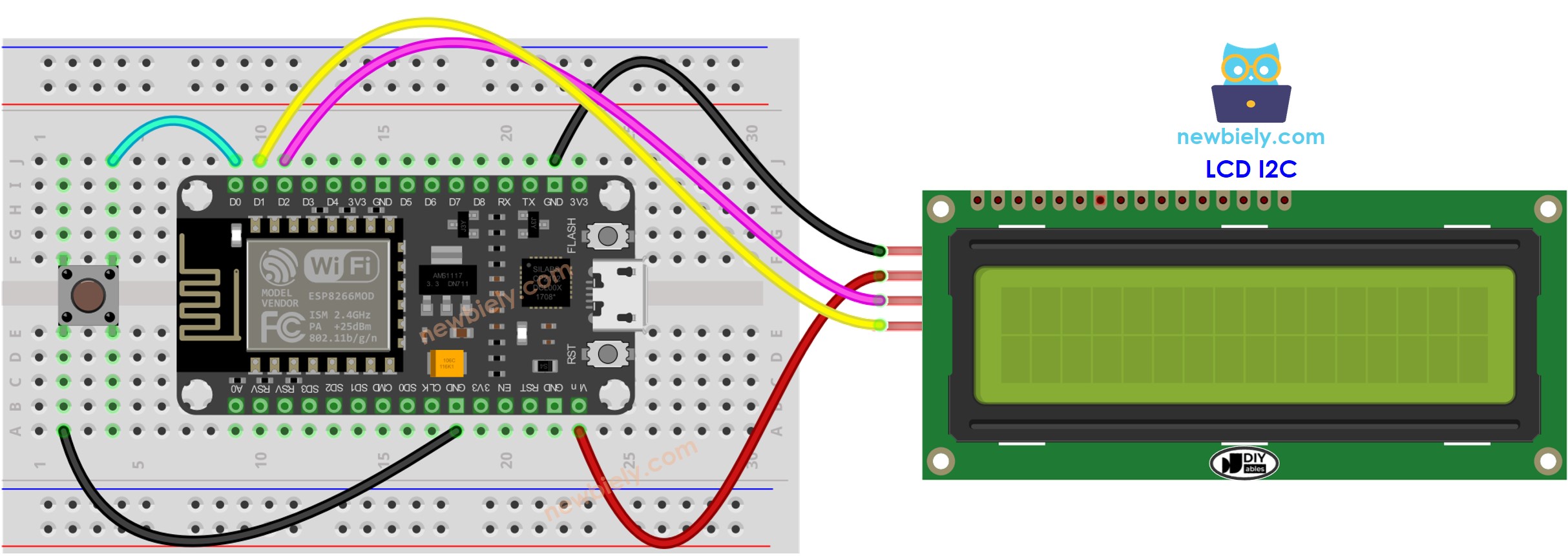 ESP8266 NodeMCU Button LCD I2C wiring diagram