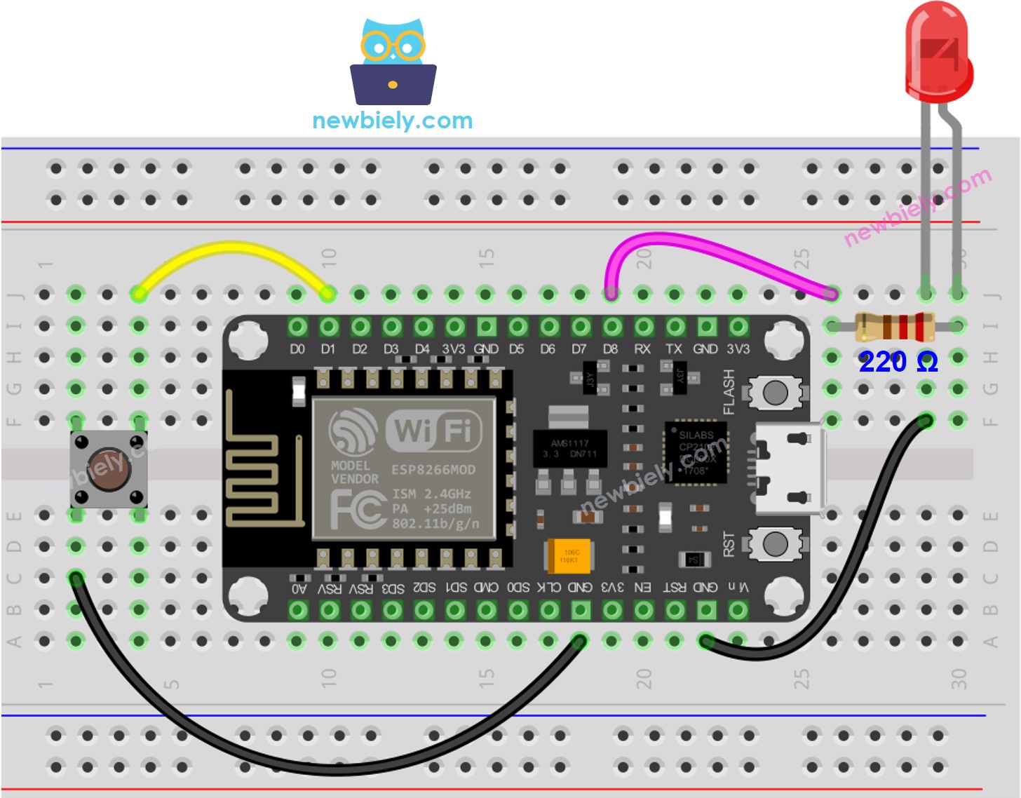 ESP8266 NodeMCU Button LED wiring diagram