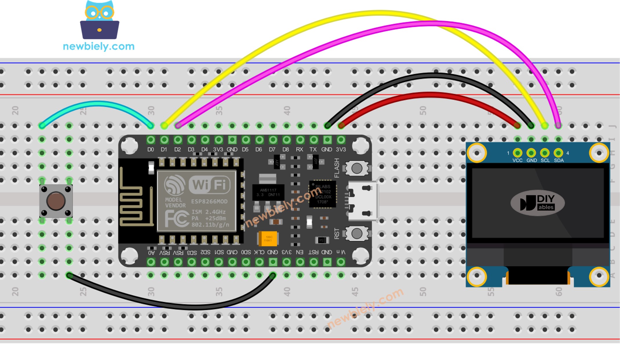 ESP8266 NodeMCU Button OLED wiring diagram