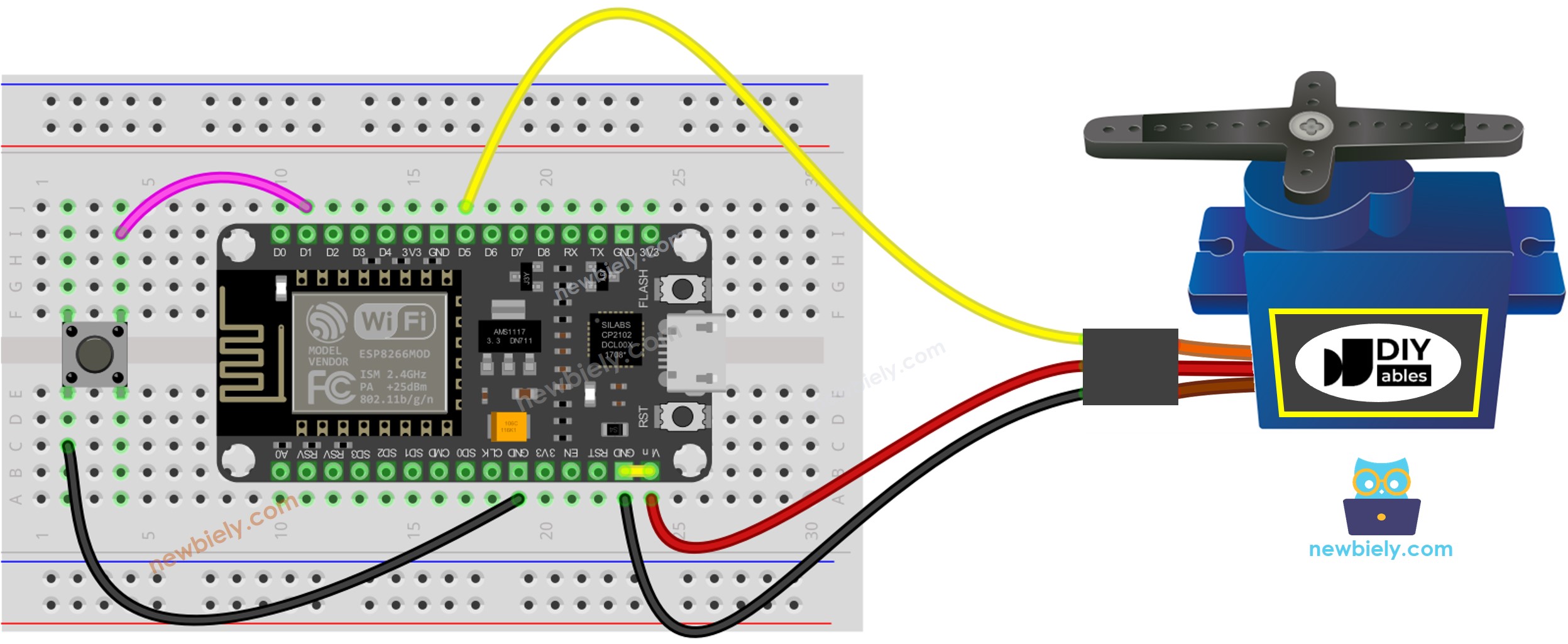 ESP8266 NodeMCU Button Servo Motor wiring diagram