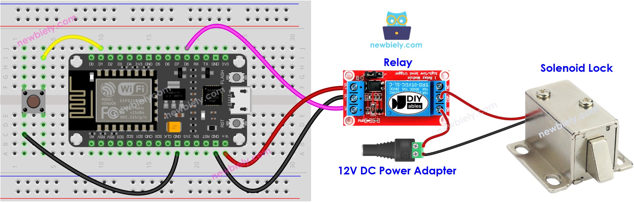 ESP8266 NodeMCU Solenoid Lock wiring diagram