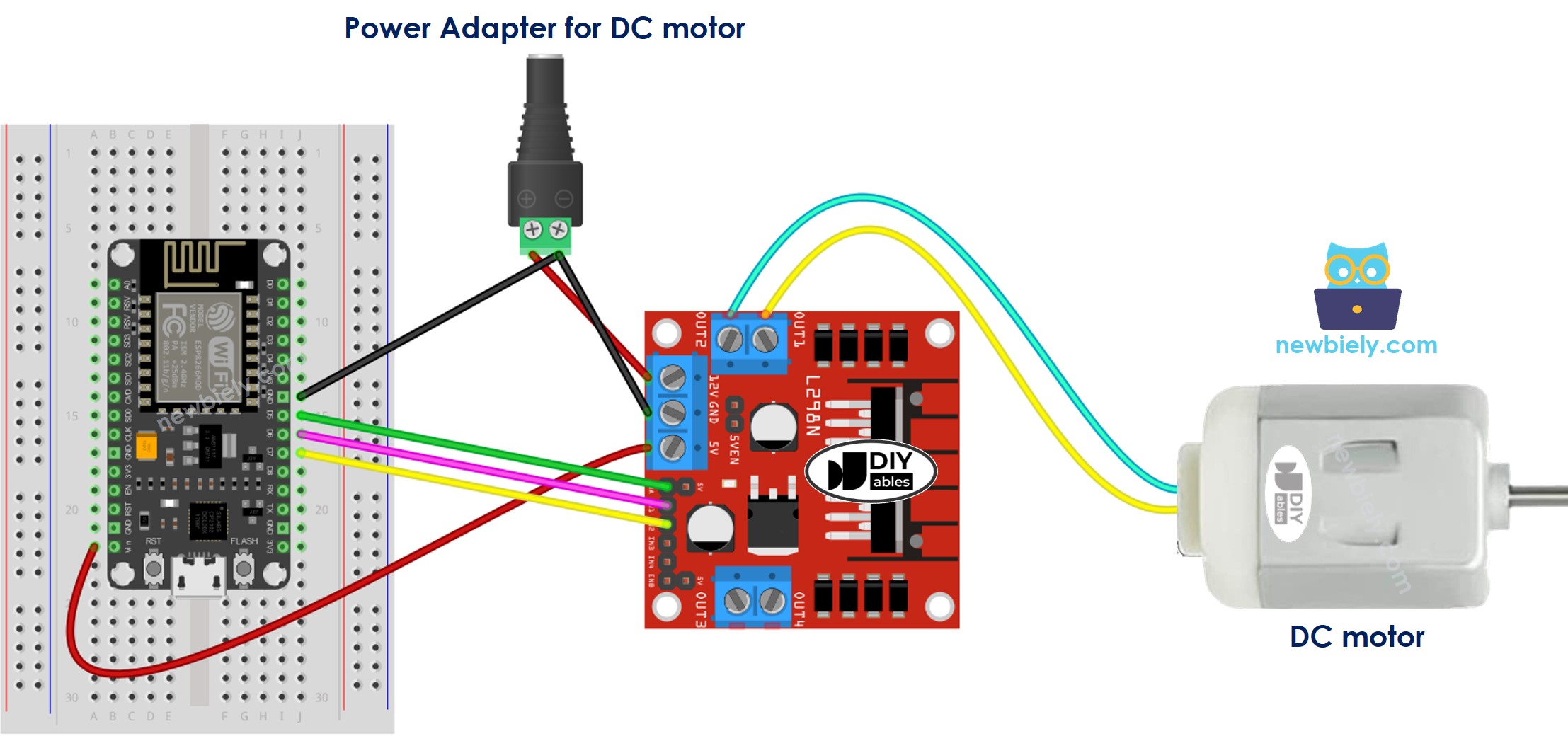 ESP8266 NodeMCU DC Motor L298N Driver wiring diagram