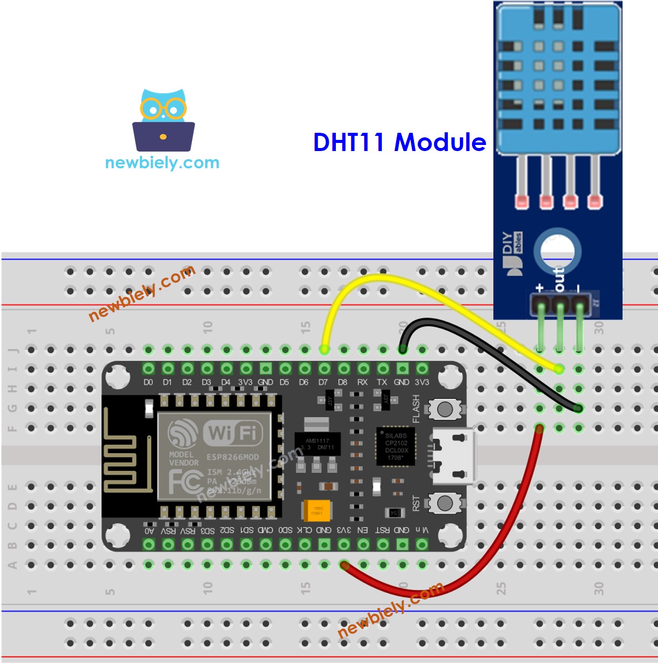 ESP8266 NodeMCU DHT11 Temperature and humidity Module wiring diagram