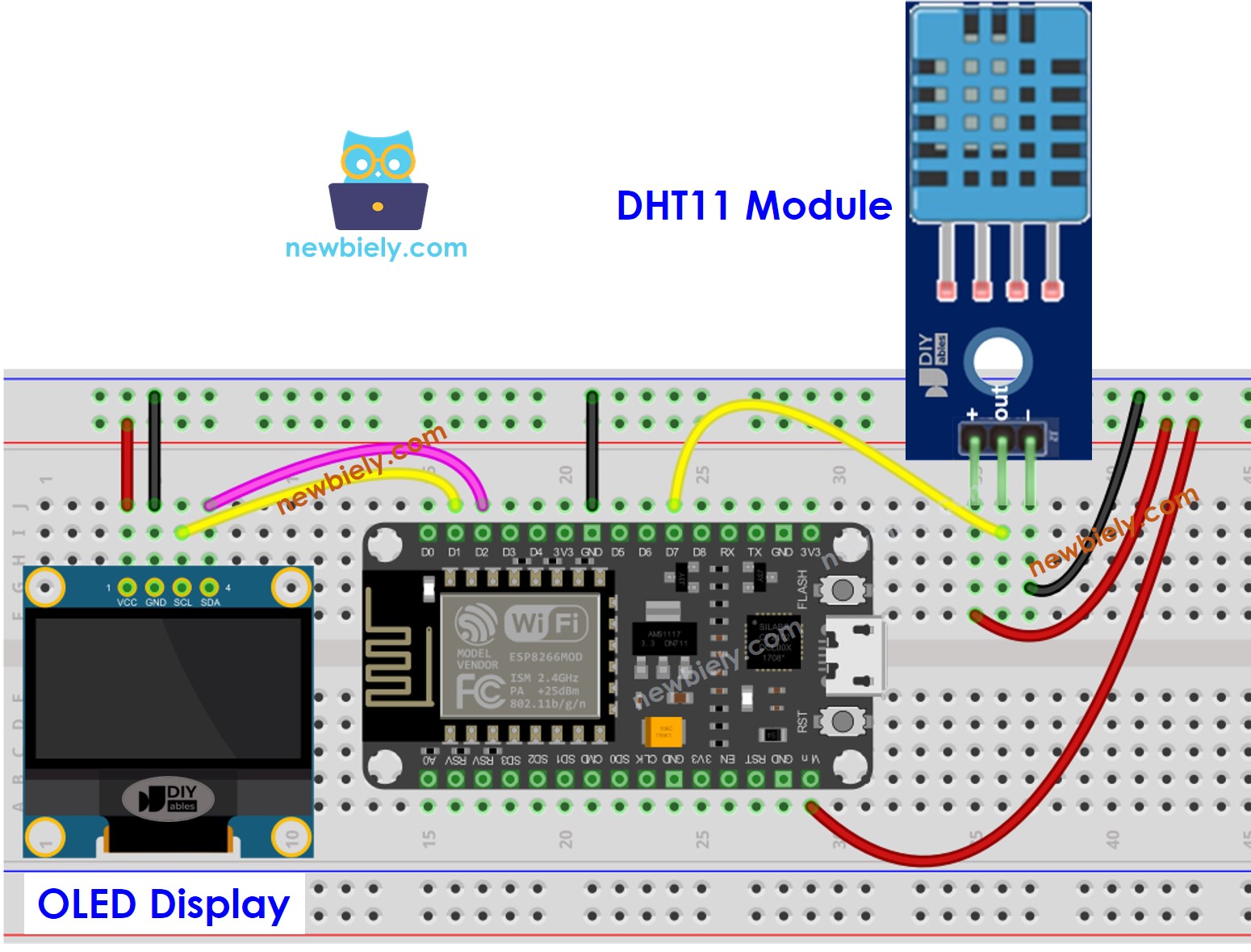 ESP8266 NodeMCU DHT11 Sensor OLED wiring diagram