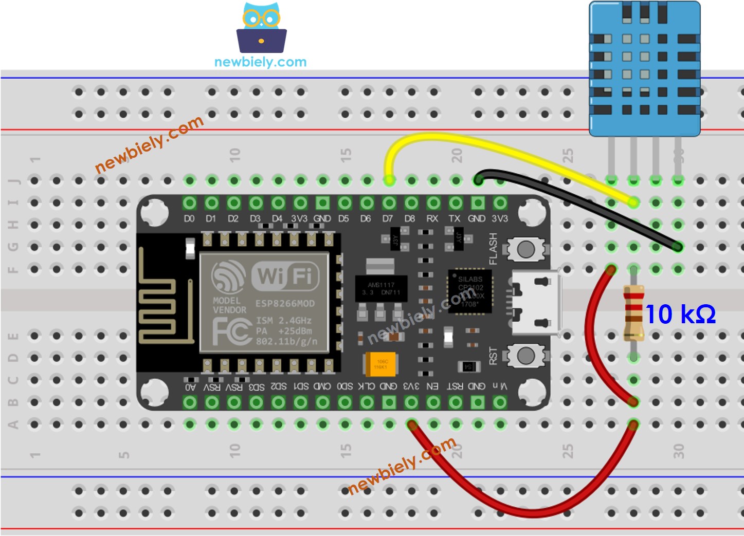 ESP8266 NodeMCU DHT11 Temperature and humidity Sensor wiring diagram