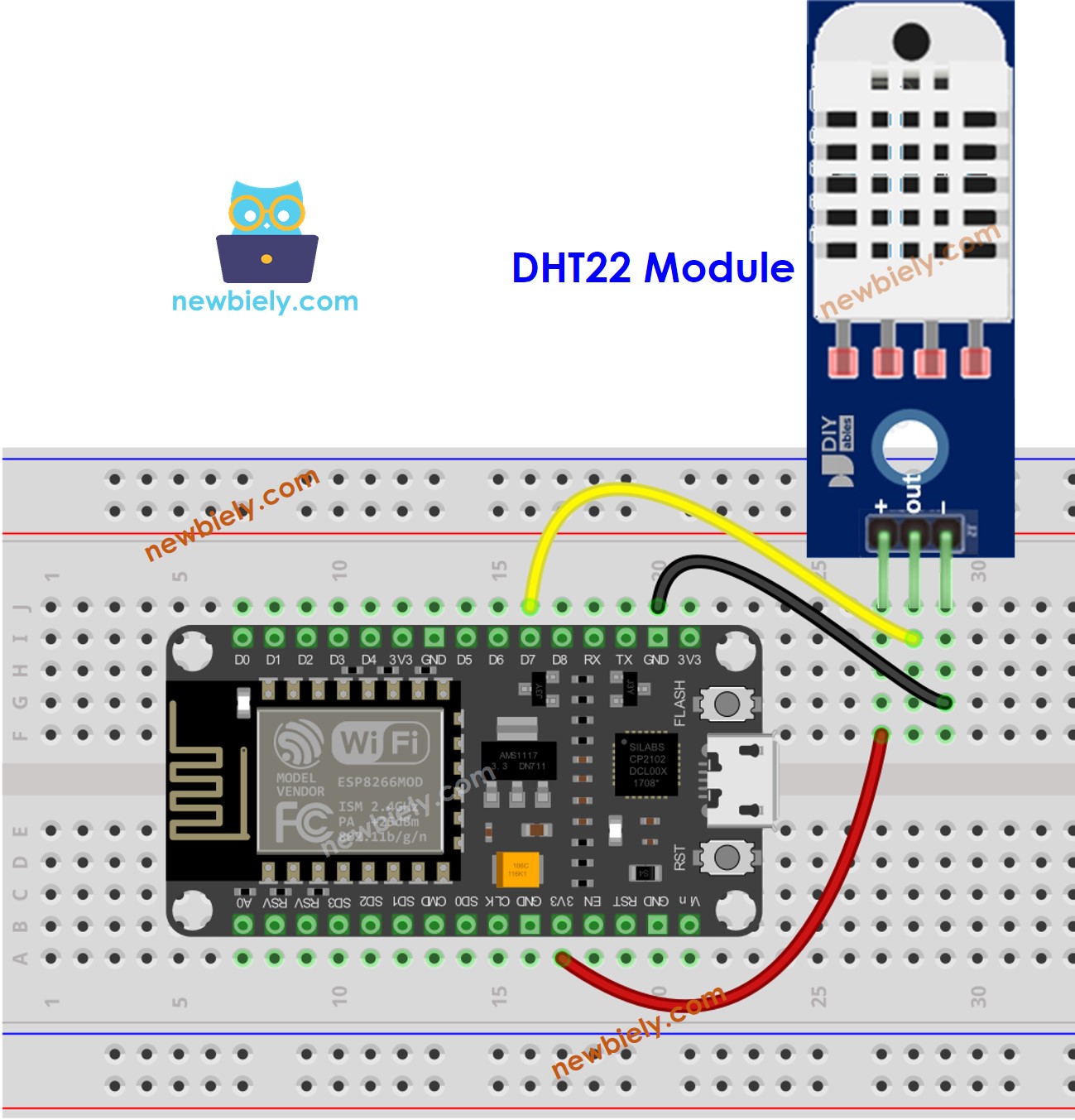 ESP8266 NodeMCU DHT22 Temperature and humidity Module wiring diagram