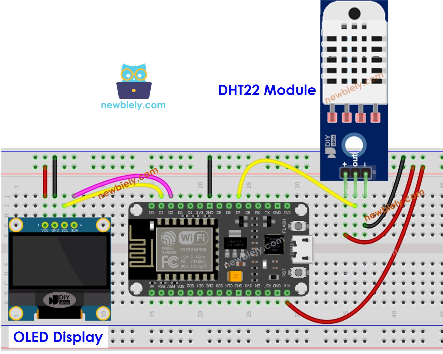 ESP8266 NodeMCU DHT22 Sensor OLED wiring diagram