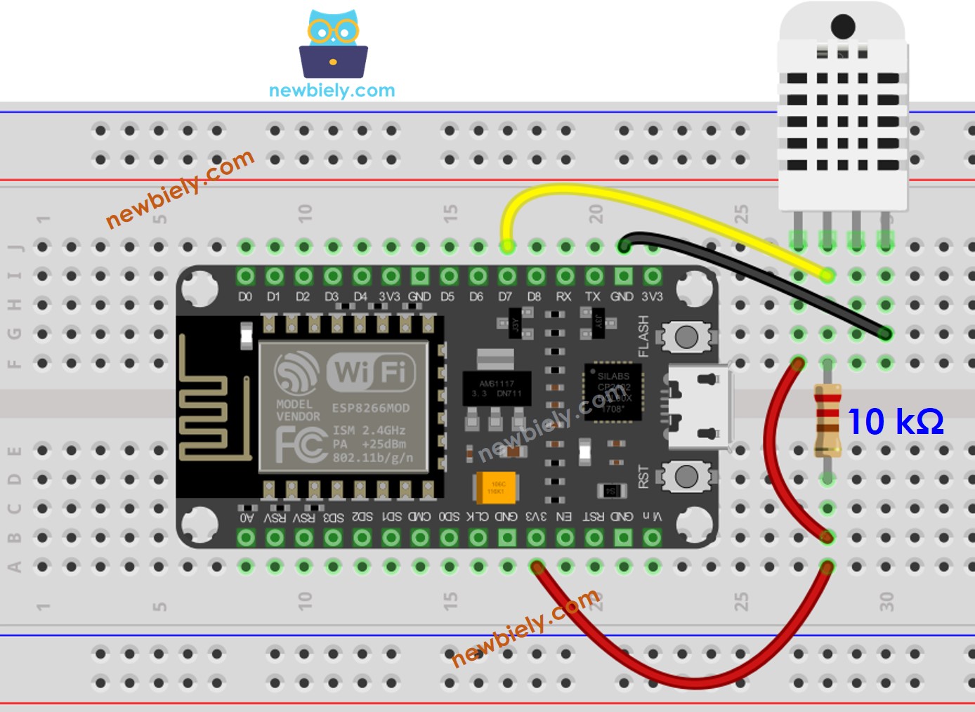 ESP8266 NodeMCU DHT22 Temperature and humidity Sensor wiring diagram