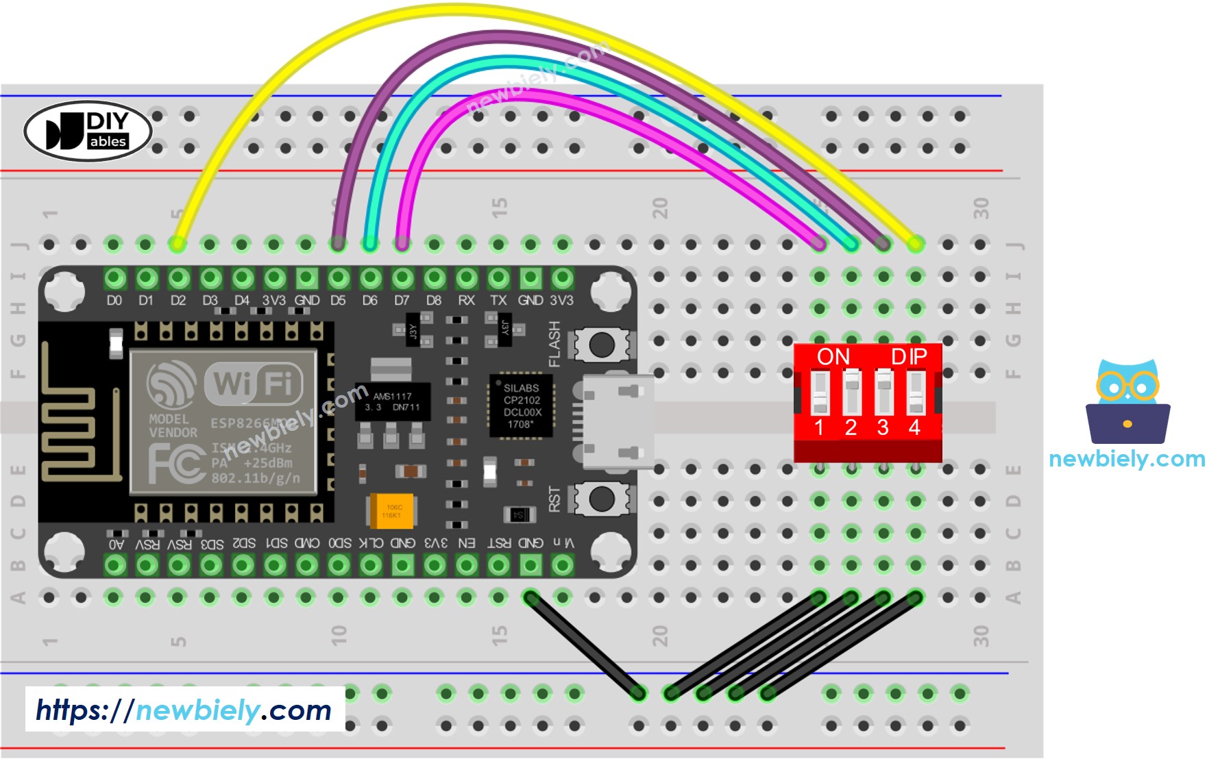 ESP8266 NodeMCU DIP switch Wiring Diagram