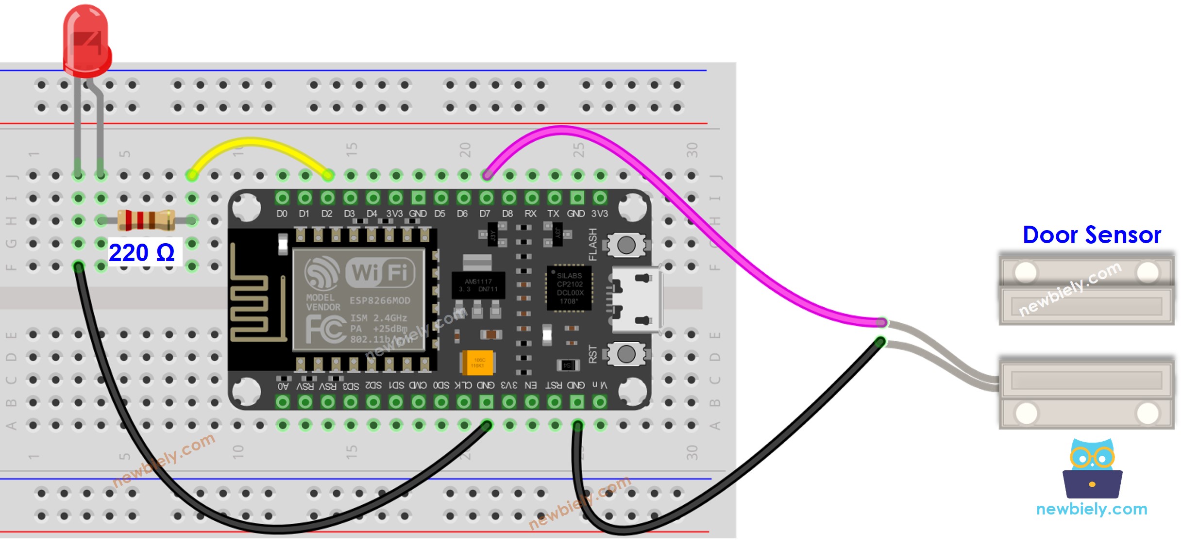 ESP8266 NodeMCU Door Sensor LED wiring diagram