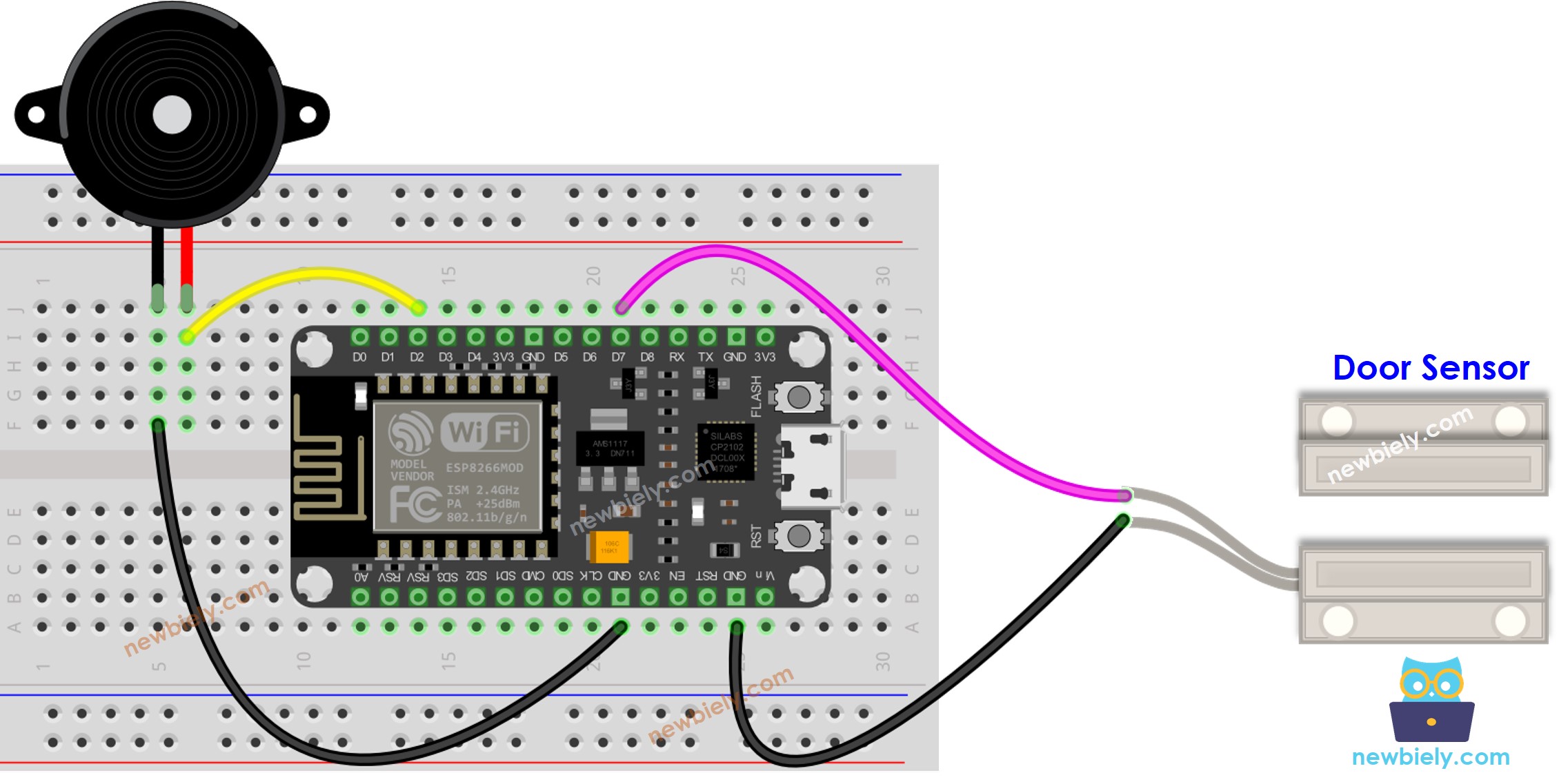 ESP8266 NodeMCU Door Sensor Piezo Buzzer wiring diagram