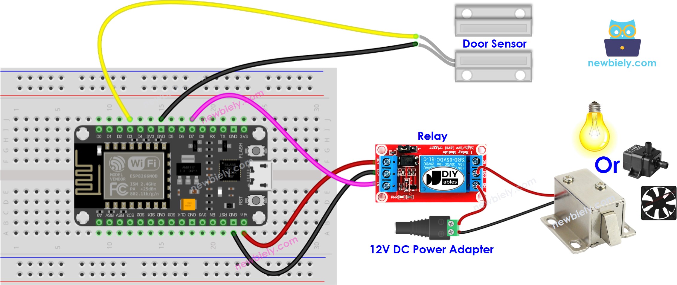 ESP8266 NodeMCU Door Sensor relay wiring diagram