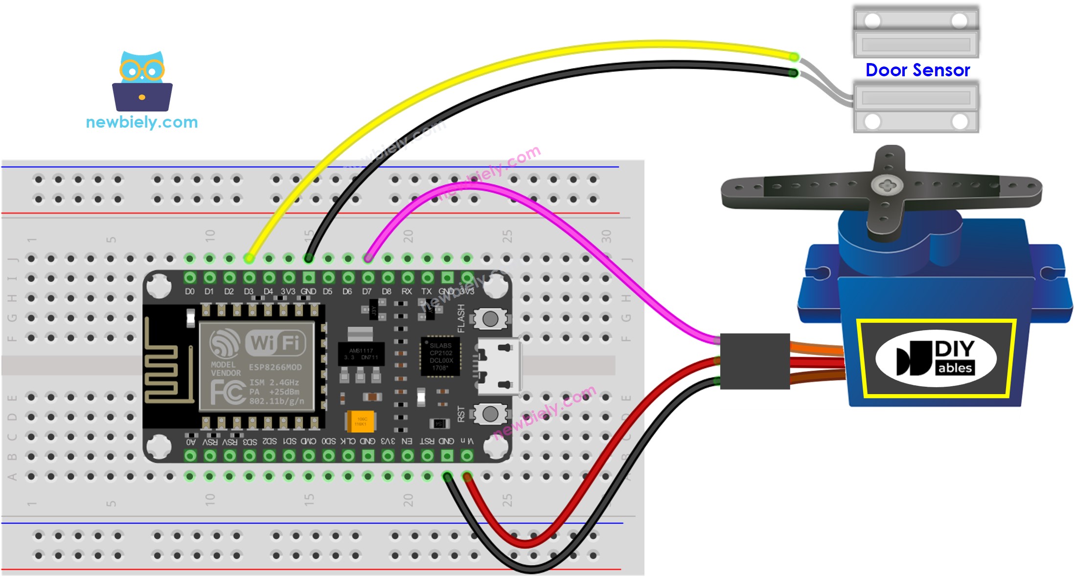 ESP8266 NodeMCU Door Sensor Servo Motor wiring diagram