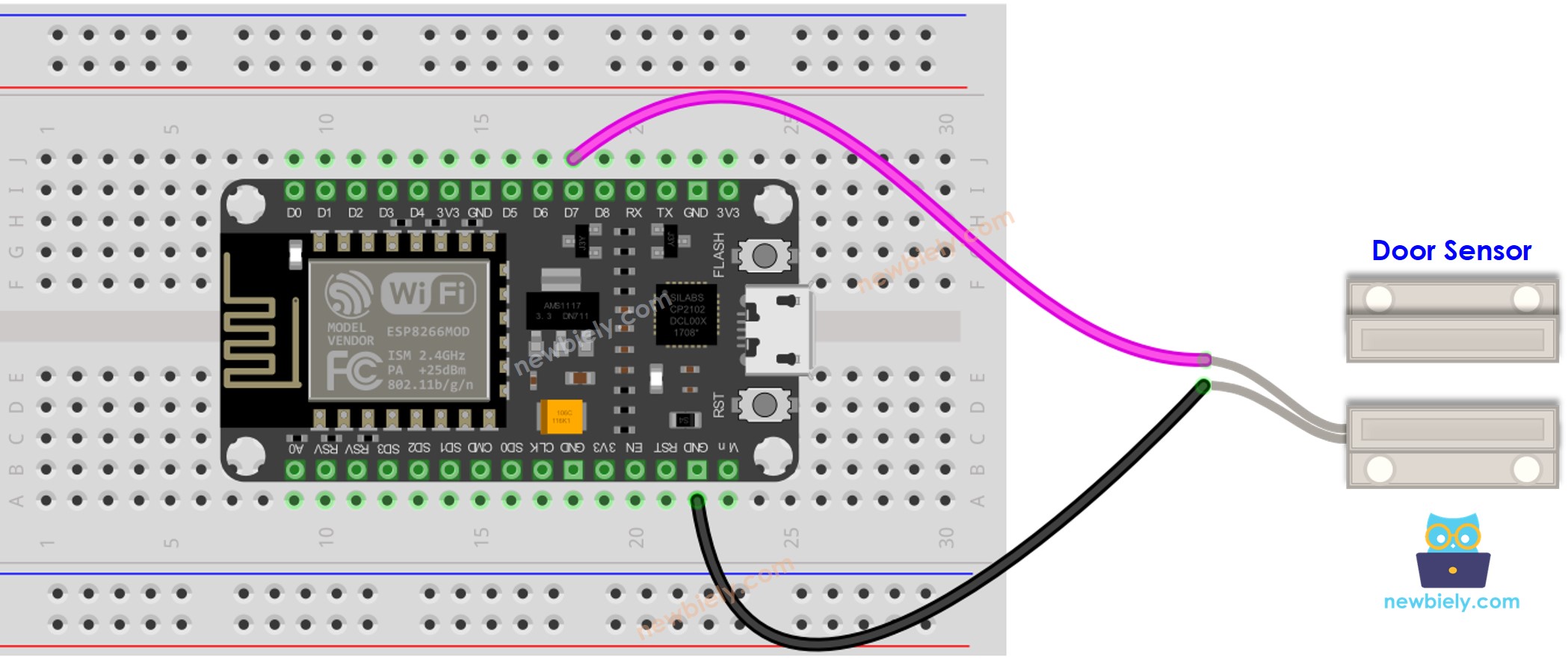 ESP8266 NodeMCU Door Sensor wiring diagram