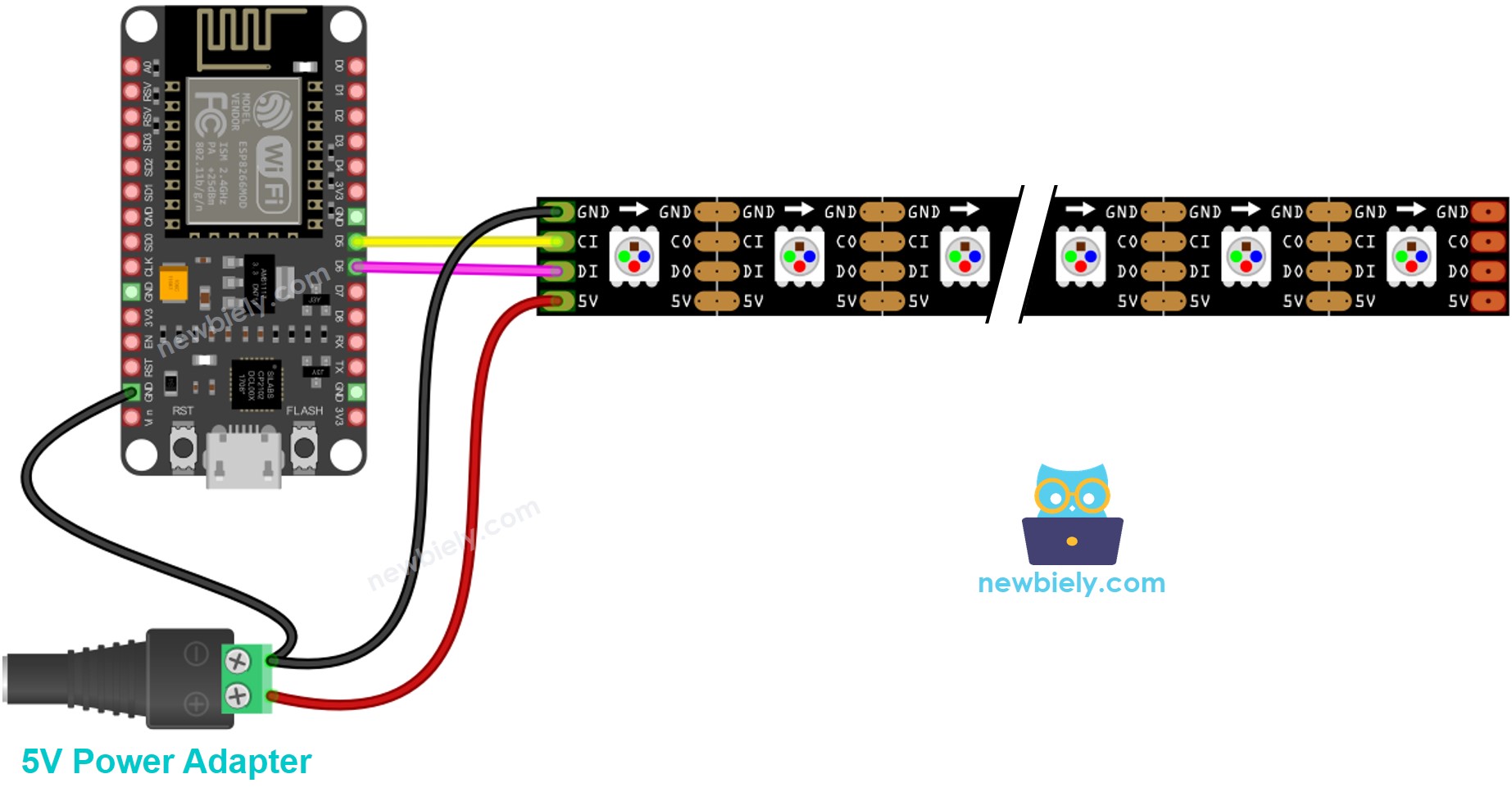 ESP8266 NodeMCU DotStar RGB LED strip Wiring Diagram