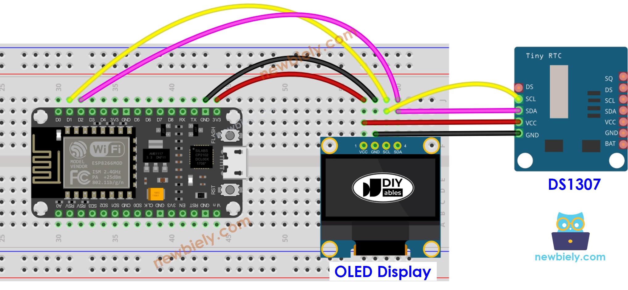 ESP8266 NodeMCU DS1307 OLED wiring diagram