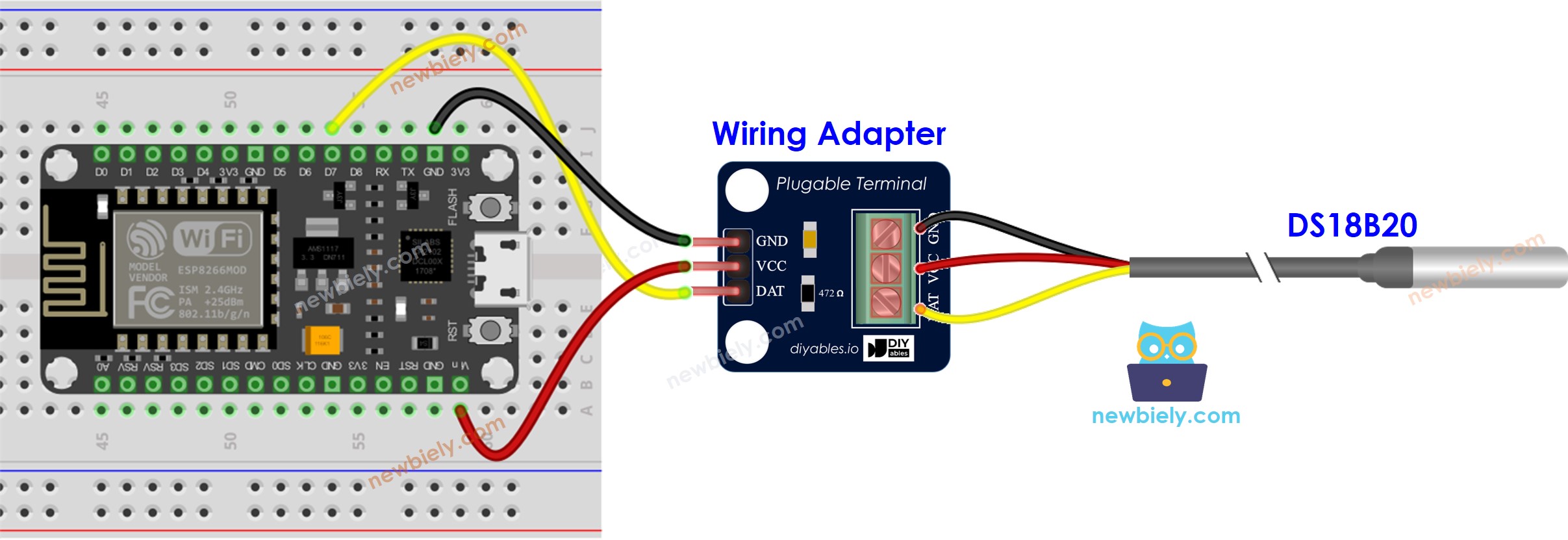 ESP8266 NodeMCU DS18B20 wiring diagram