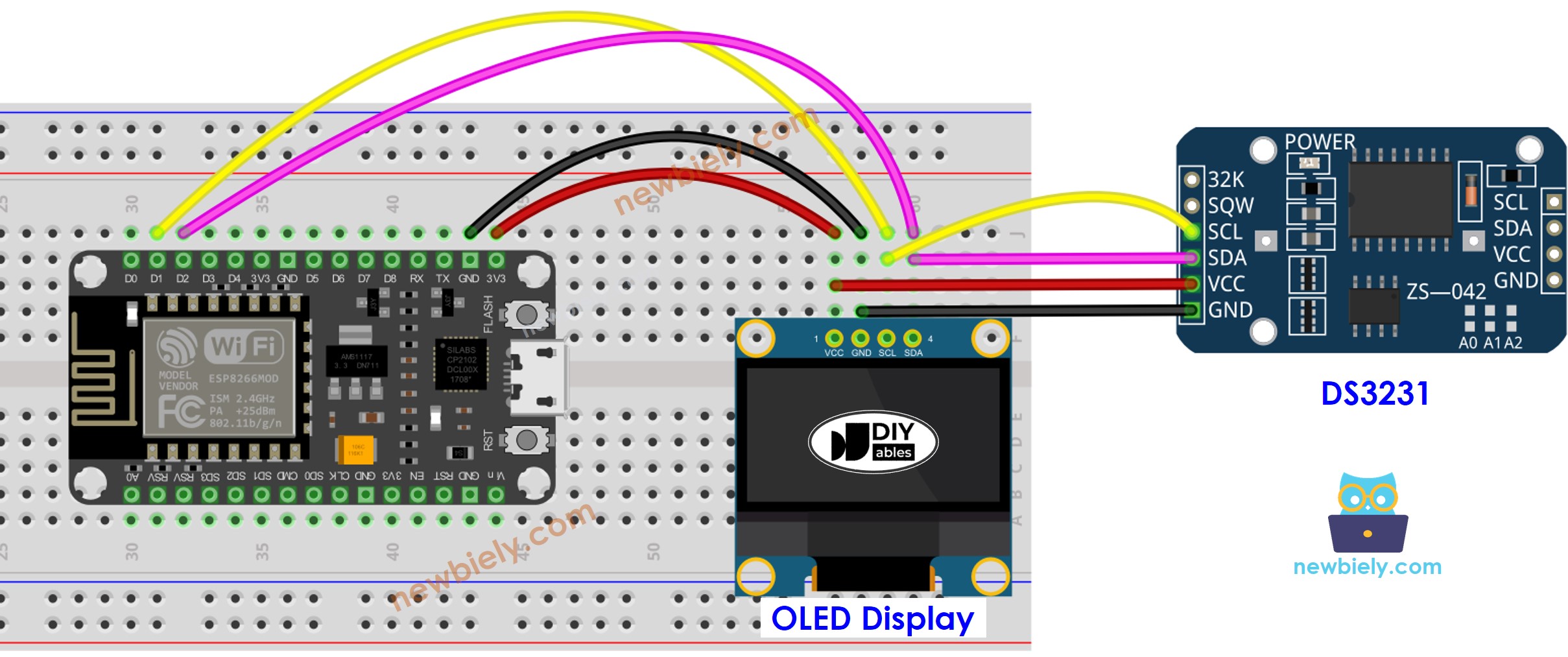 ESP8266 NodeMCU DS3231 OLED wiring diagram