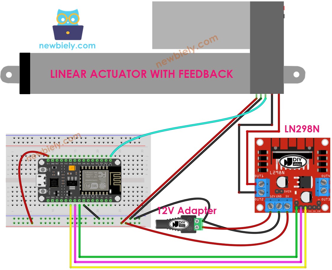 ESP8266 NodeMCU Linear Actuator L298N Driver wiring diagram