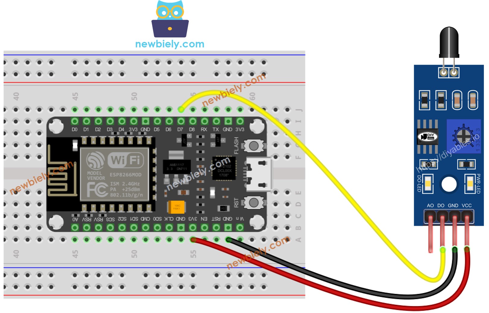 ESP8266 NodeMCU Flame Sensor wiring diagram