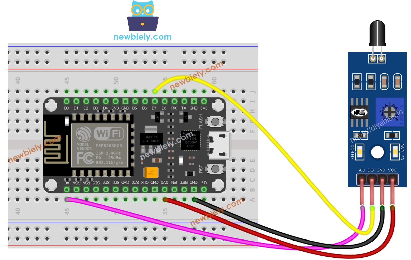 ESP8266 NodeMCU infrared flame sensor wiring diagram