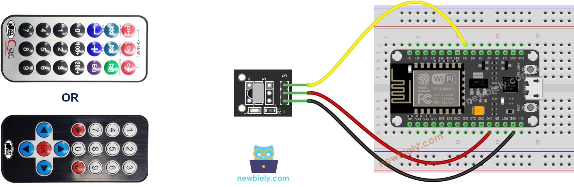 ESP8266 NodeMCU IR Remote Control Wiring Diagram