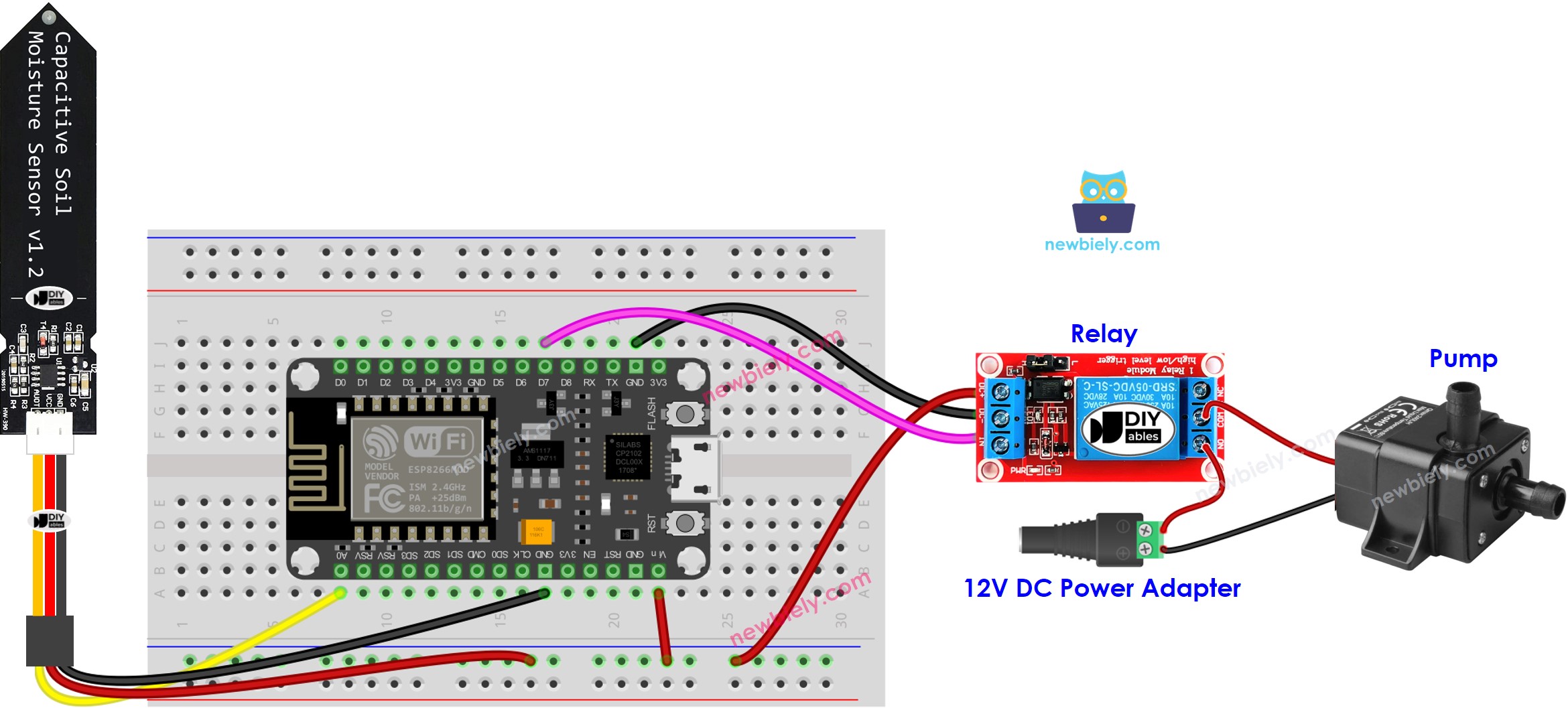 ESP8266 NodeMCU soil moisture sensor Pump wiring diagram