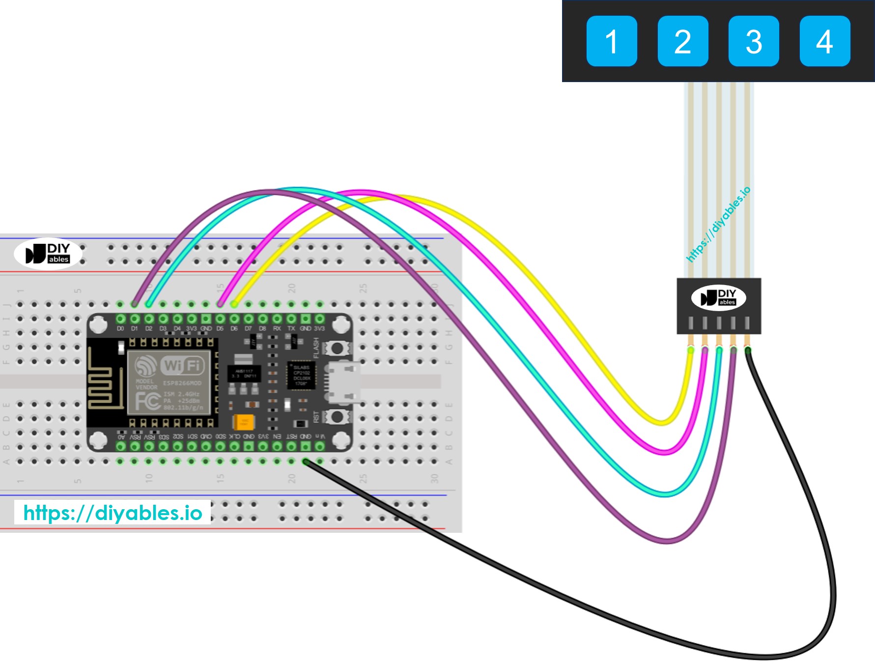 ESP8266 NodeMCU 키패드 1x4 배선도