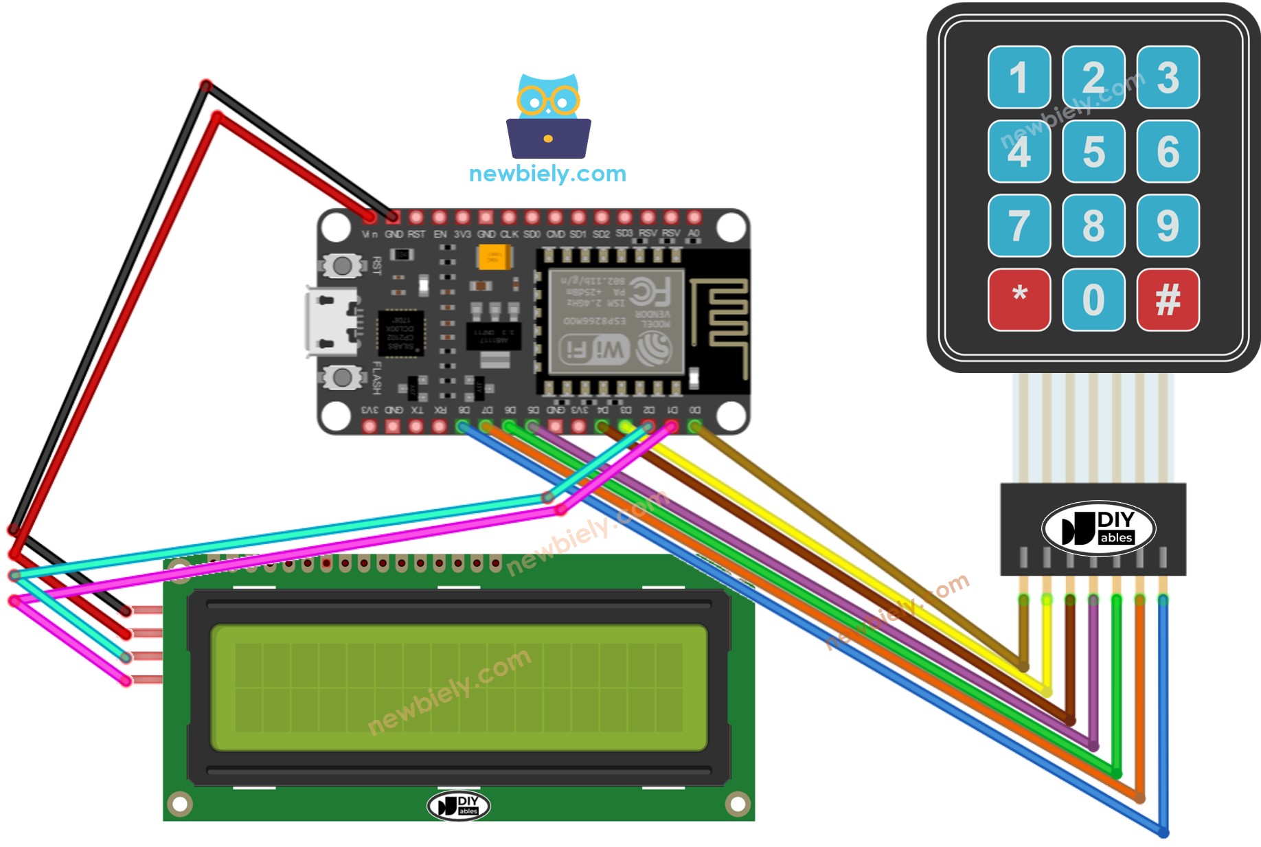 ESP8266 NodeMCU Keypad LCD wiring diagram