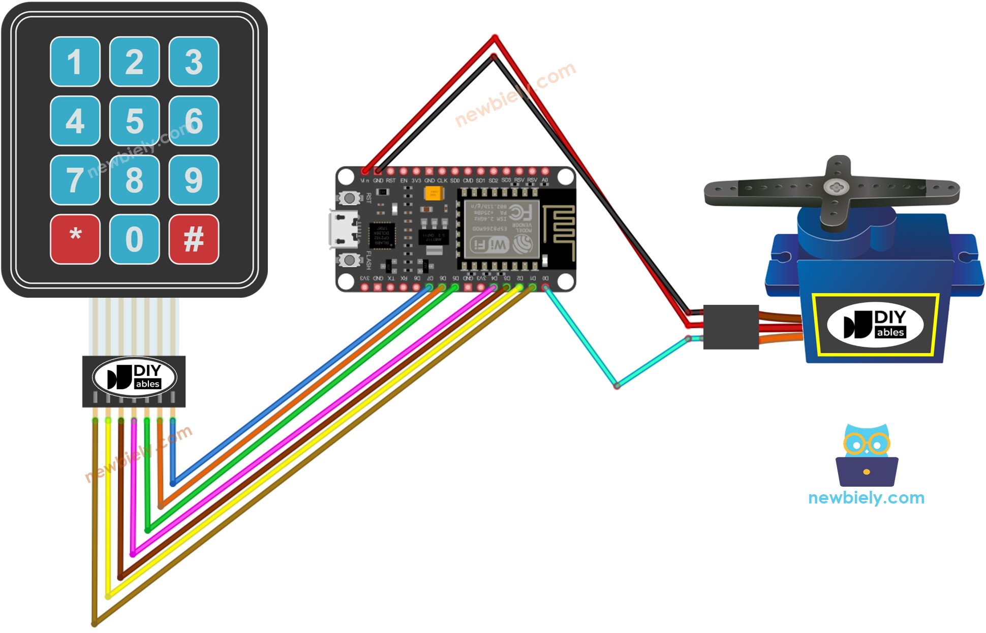 ESP8266 NodeMCU keypad servo motor wiring diagram