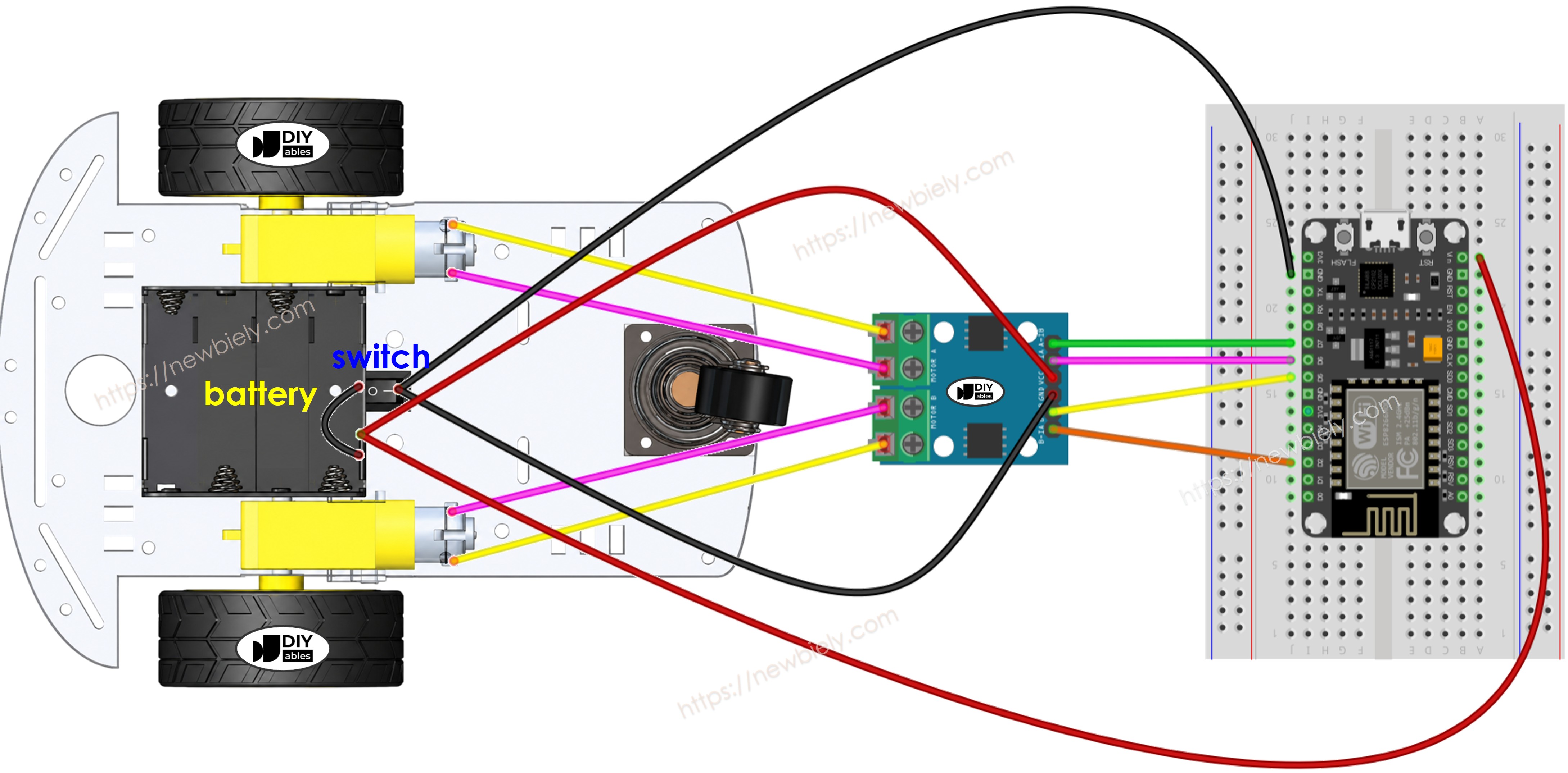 ESP8266 NodeMCU 2wd rc car 연결 배선도