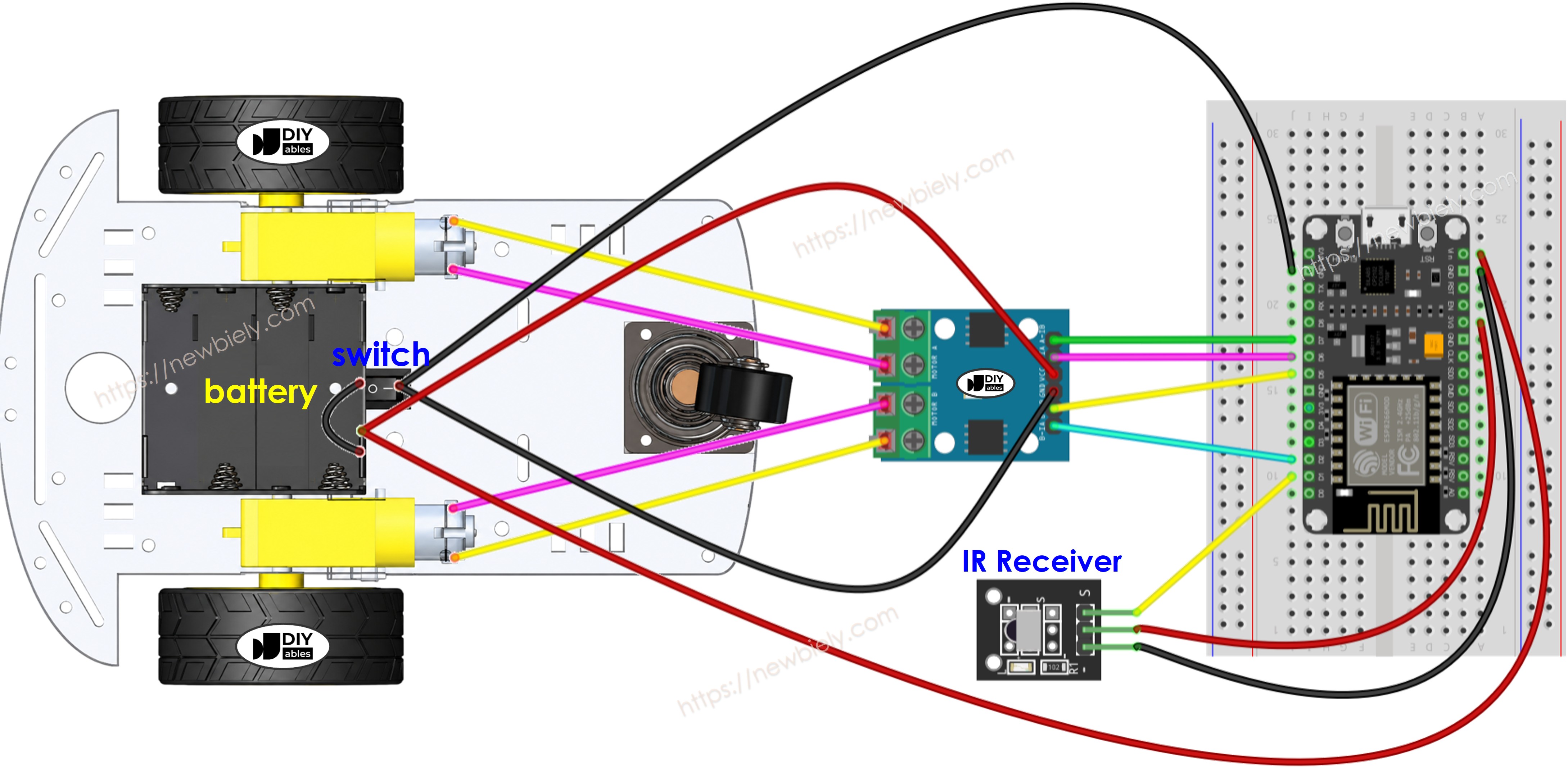 ESP8266 NodeMCU 2wd car 연결 배선도