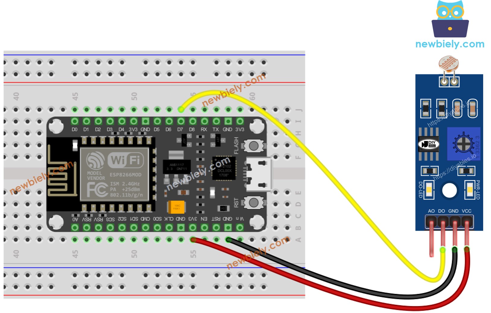 ESP8266 NodeMCU LDR Light Sensor Module wiring diagram