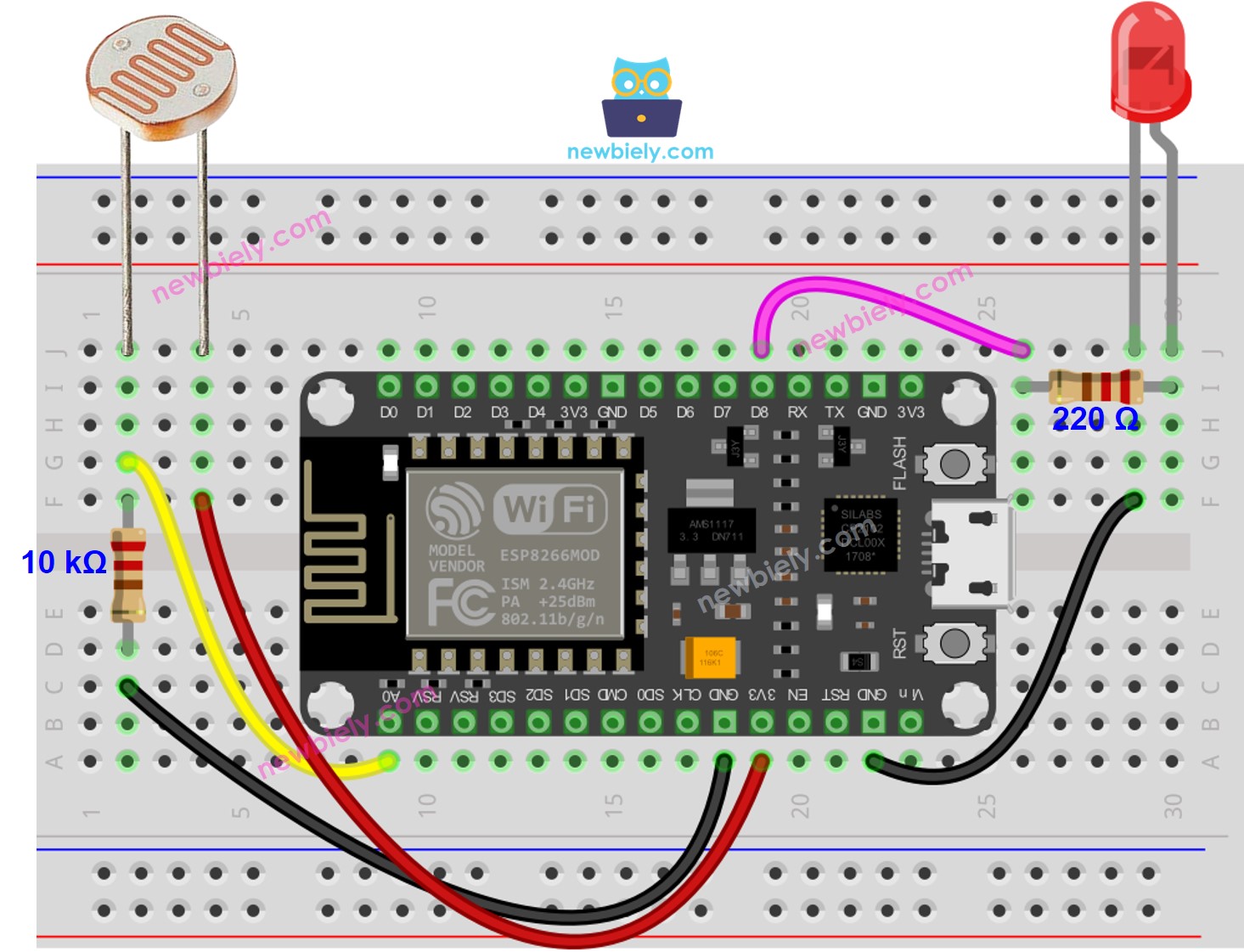 ESP8266 NodeMCU Light Sensor LED wiring diagram