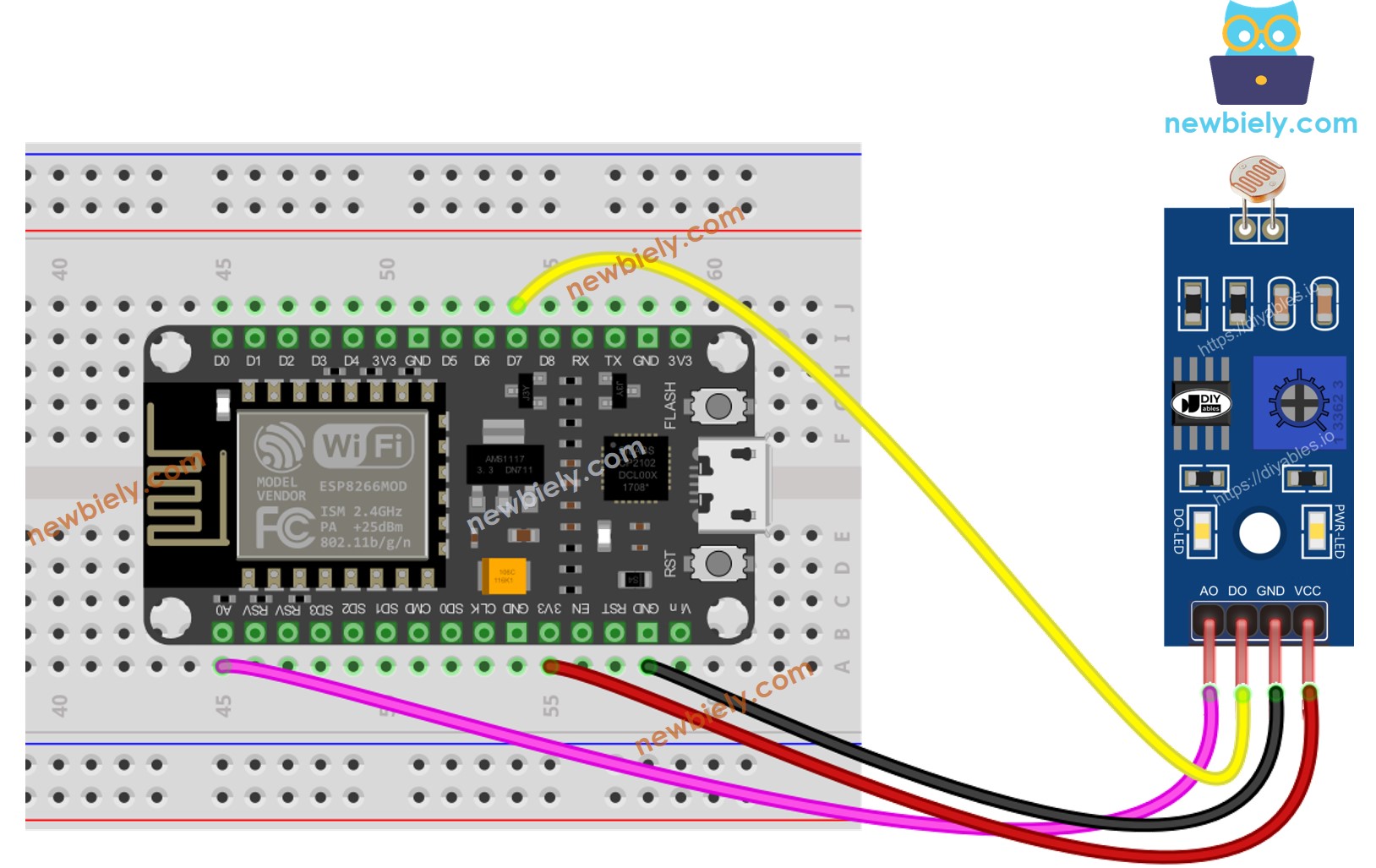 ESP8266 NodeMCU Light Sensor Module wiring diagram